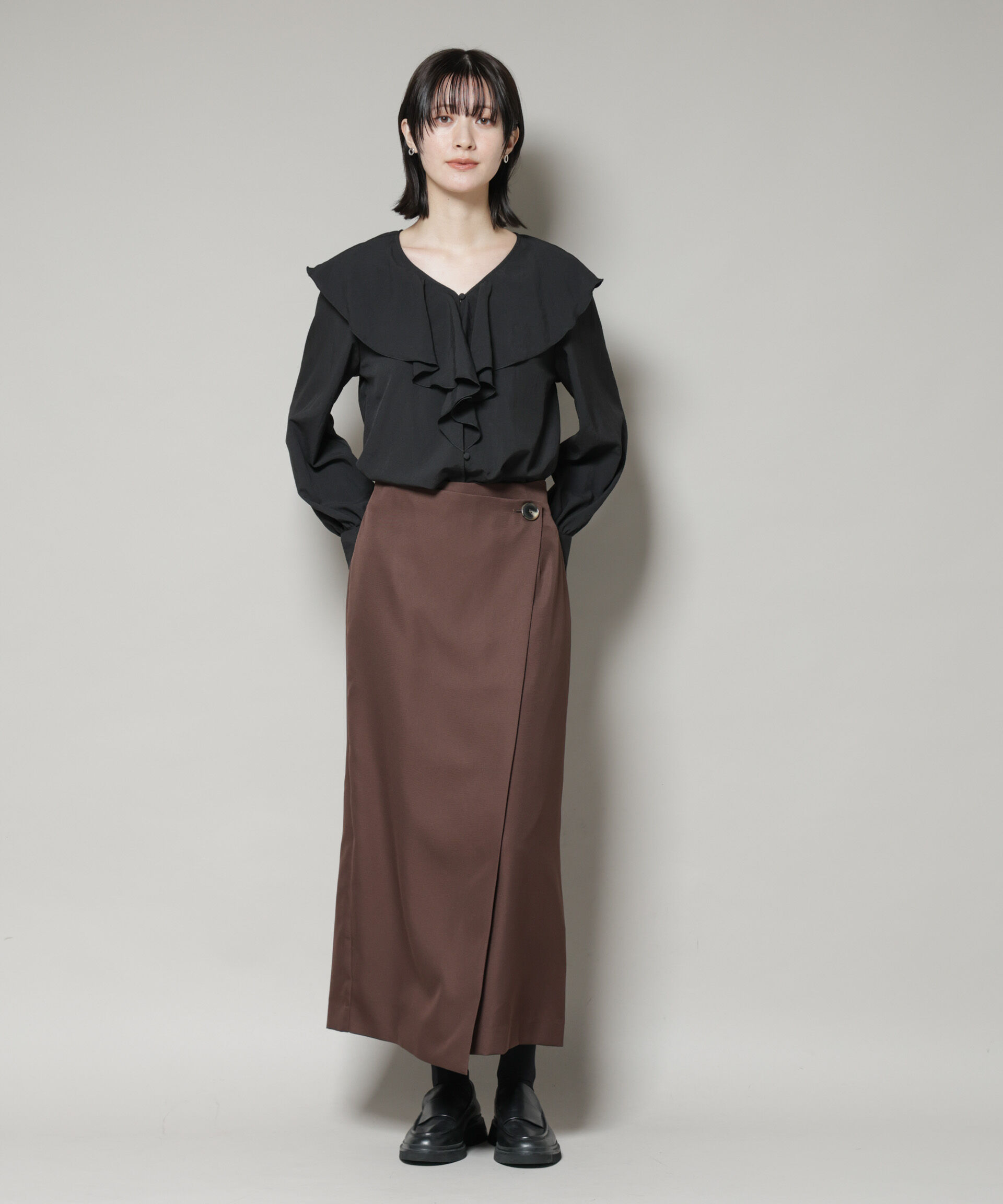 nano･universe「ビンテージポプリンラッフルカラーブラウス」|シャツ・ブラウス|