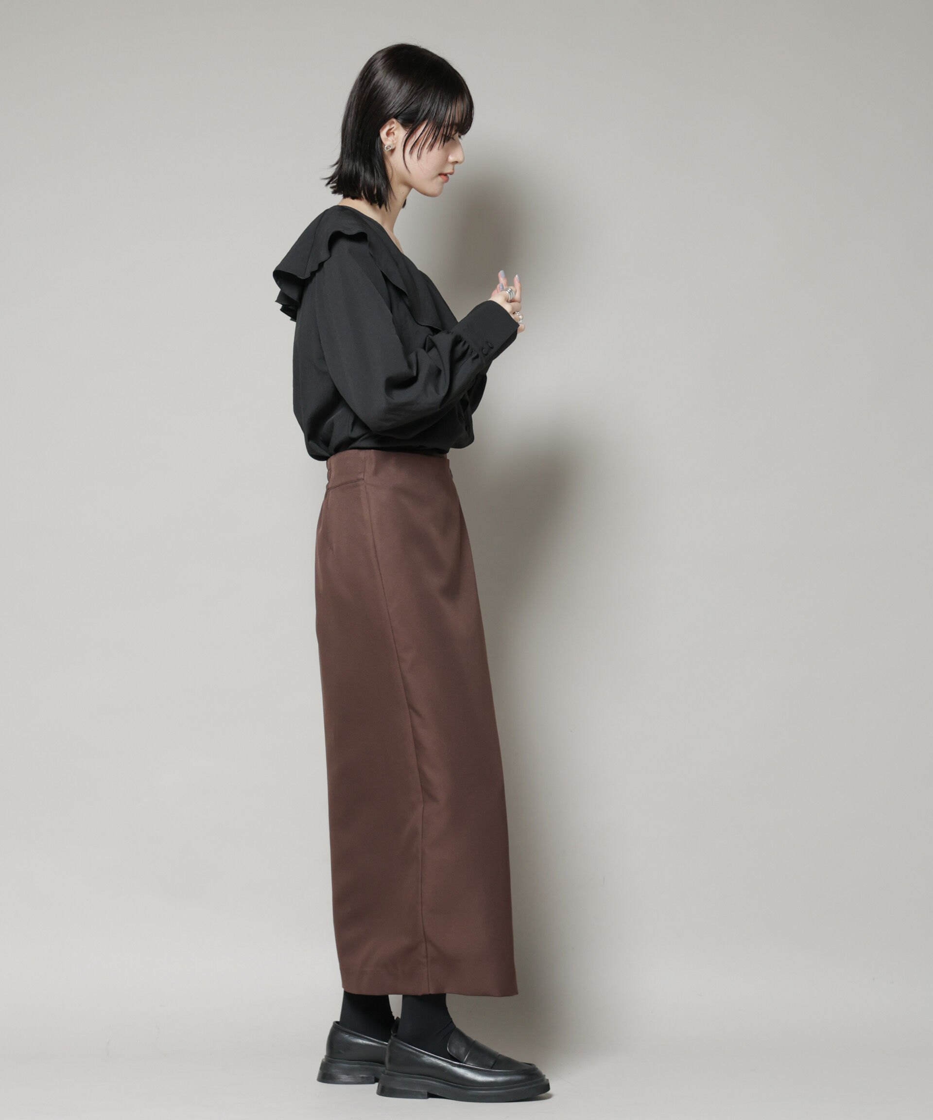 nano･universe「ビンテージポプリンラッフルカラーブラウス」|シャツ・ブラウス|