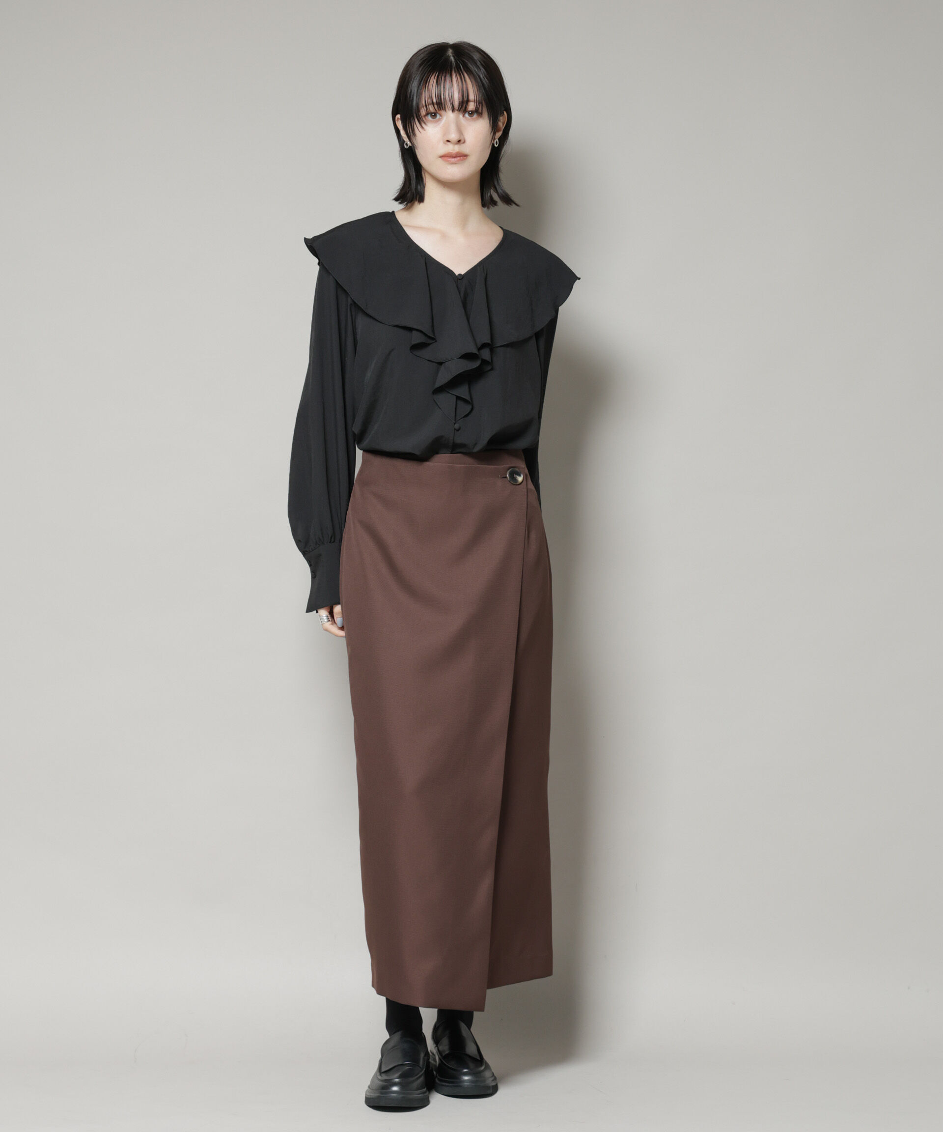 nano･universe「ビンテージポプリンラッフルカラーブラウス」|シャツ・ブラウス|