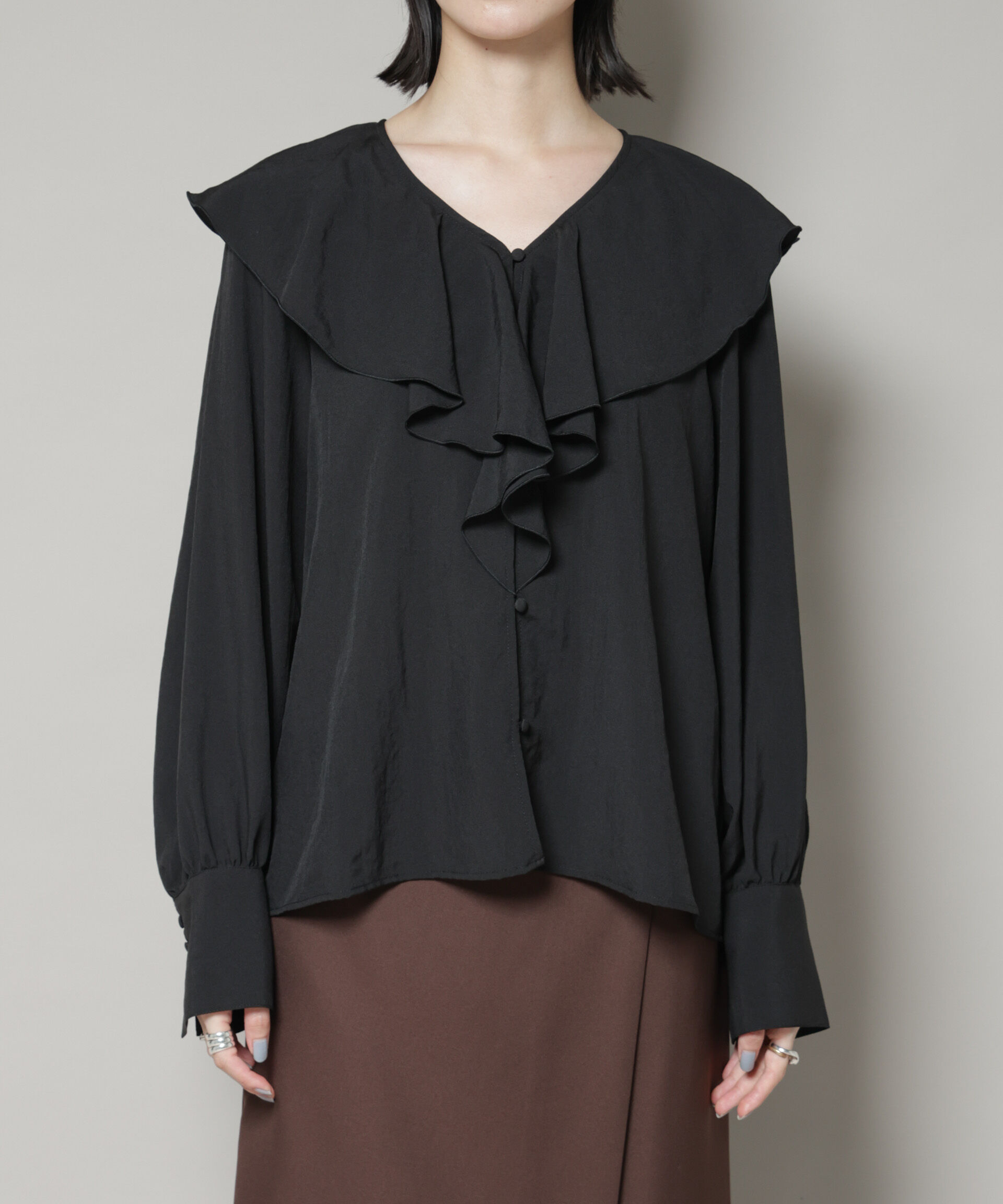 nano･universe「ビンテージポプリンラッフルカラーブラウス」|シャツ・ブラウス|