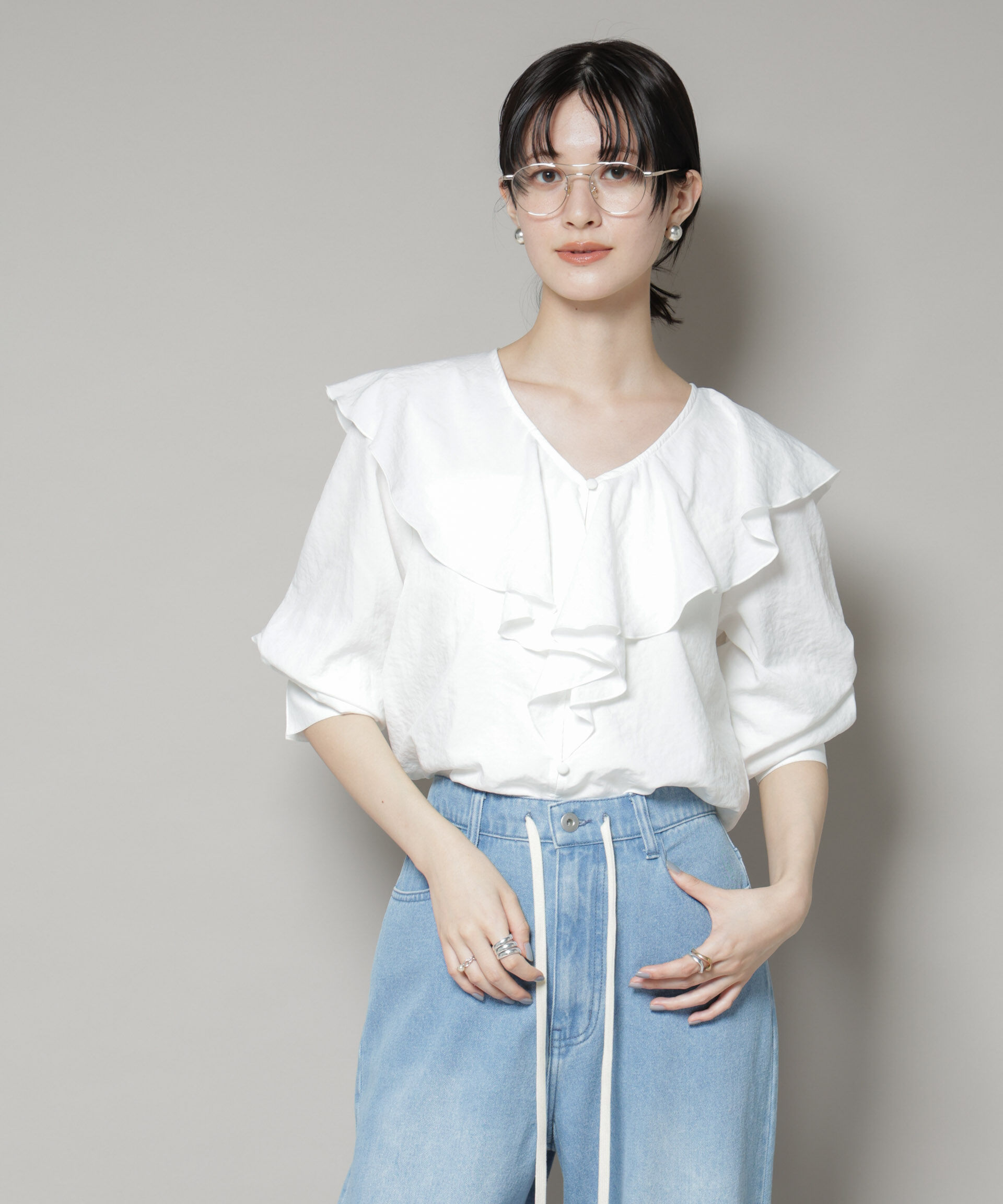 nano･universe「ビンテージポプリンラッフルカラーブラウス」|シャツ・ブラウス|