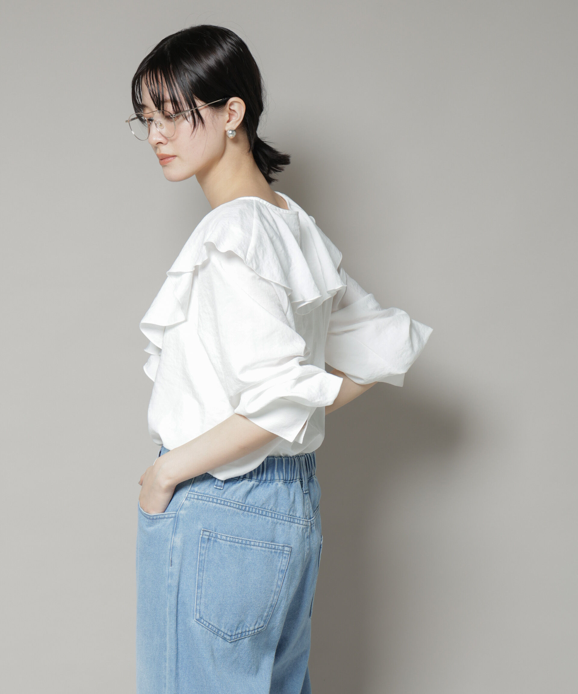 nano･universe「ビンテージポプリンラッフルカラーブラウス」|シャツ・ブラウス|