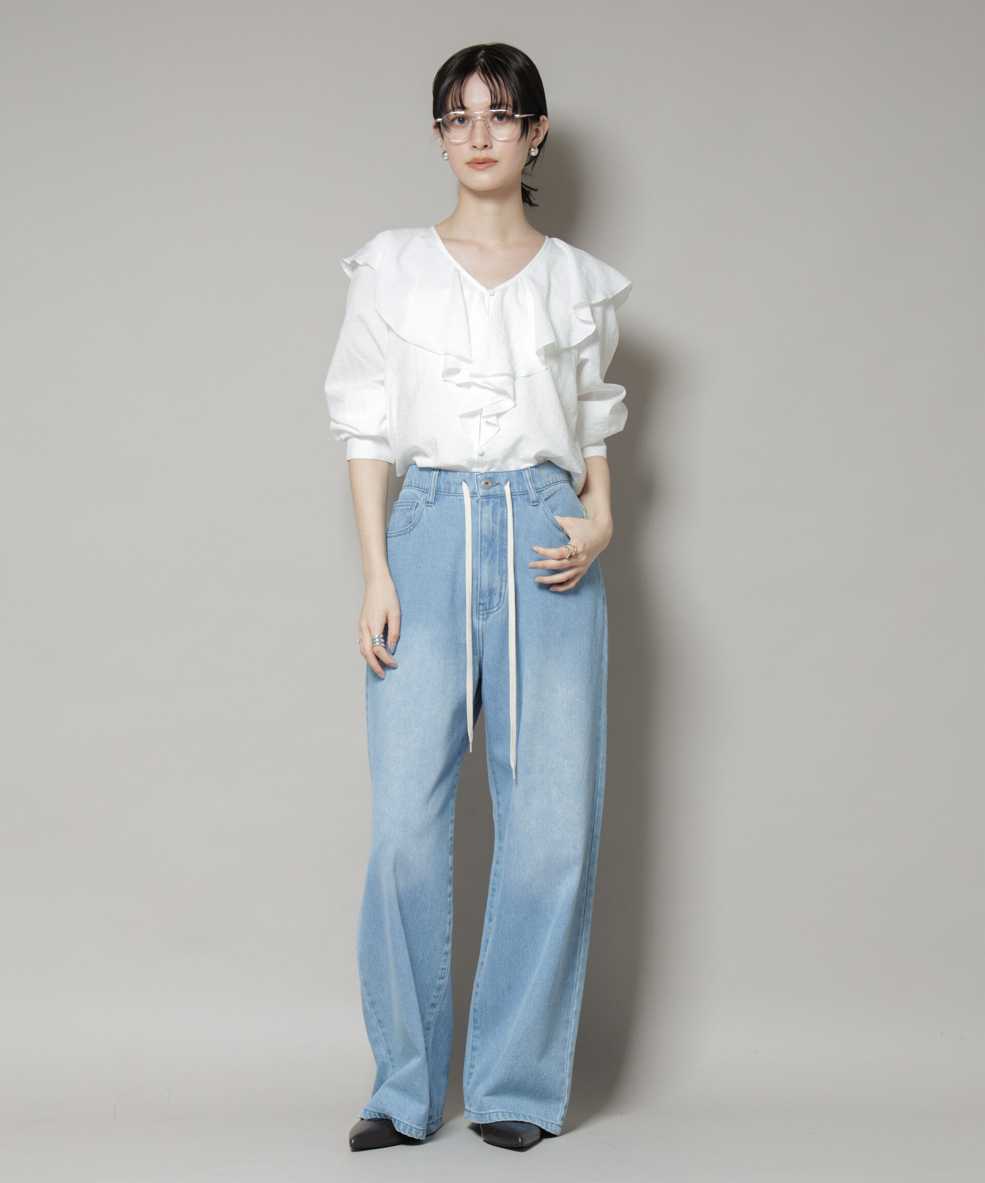 nano･universe「ビンテージポプリンラッフルカラーブラウス」|シャツ・ブラウス|