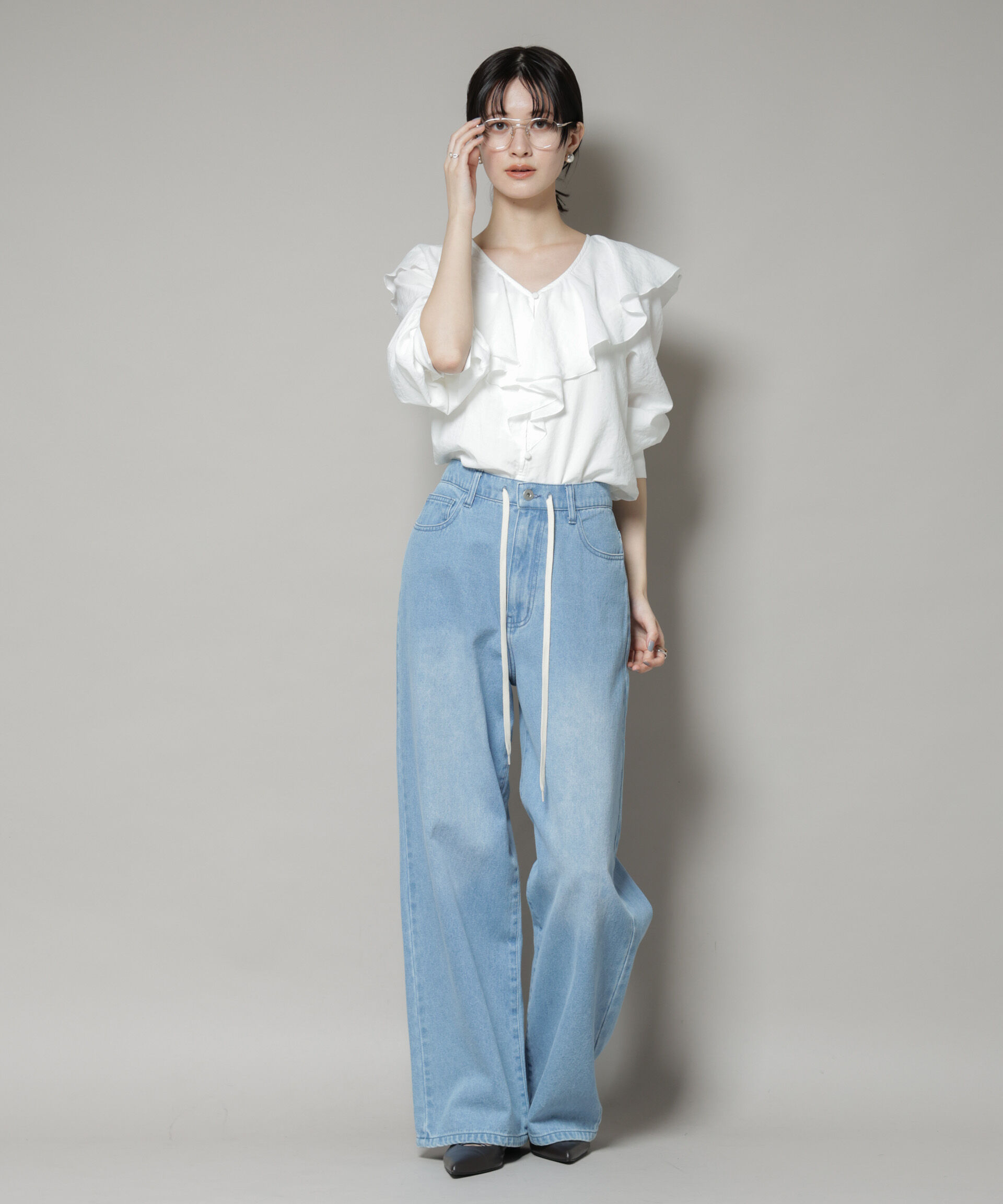 nano･universe「ビンテージポプリンラッフルカラーブラウス」|シャツ・ブラウス|