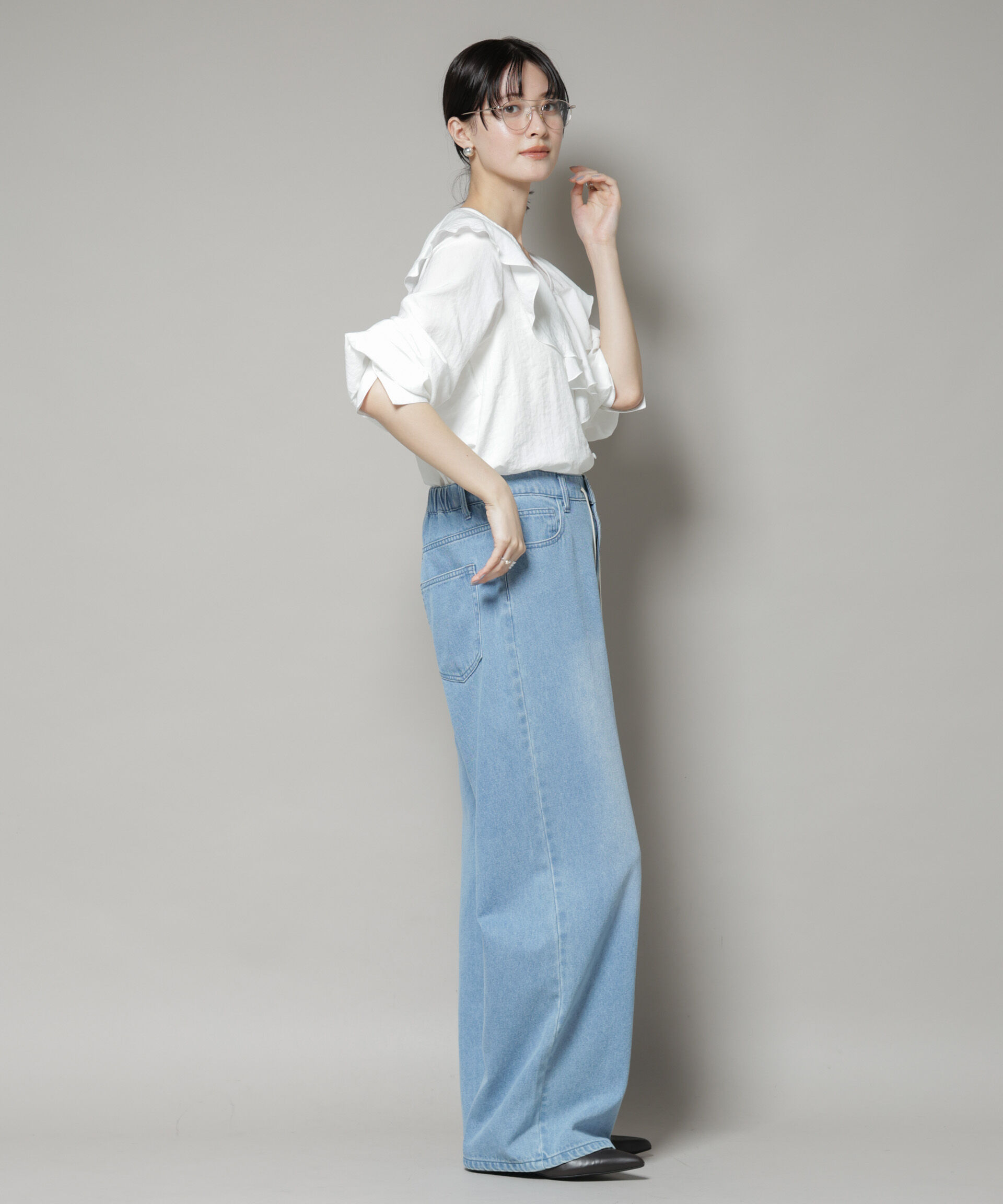 nano･universe「ビンテージポプリンラッフルカラーブラウス」|シャツ・ブラウス|