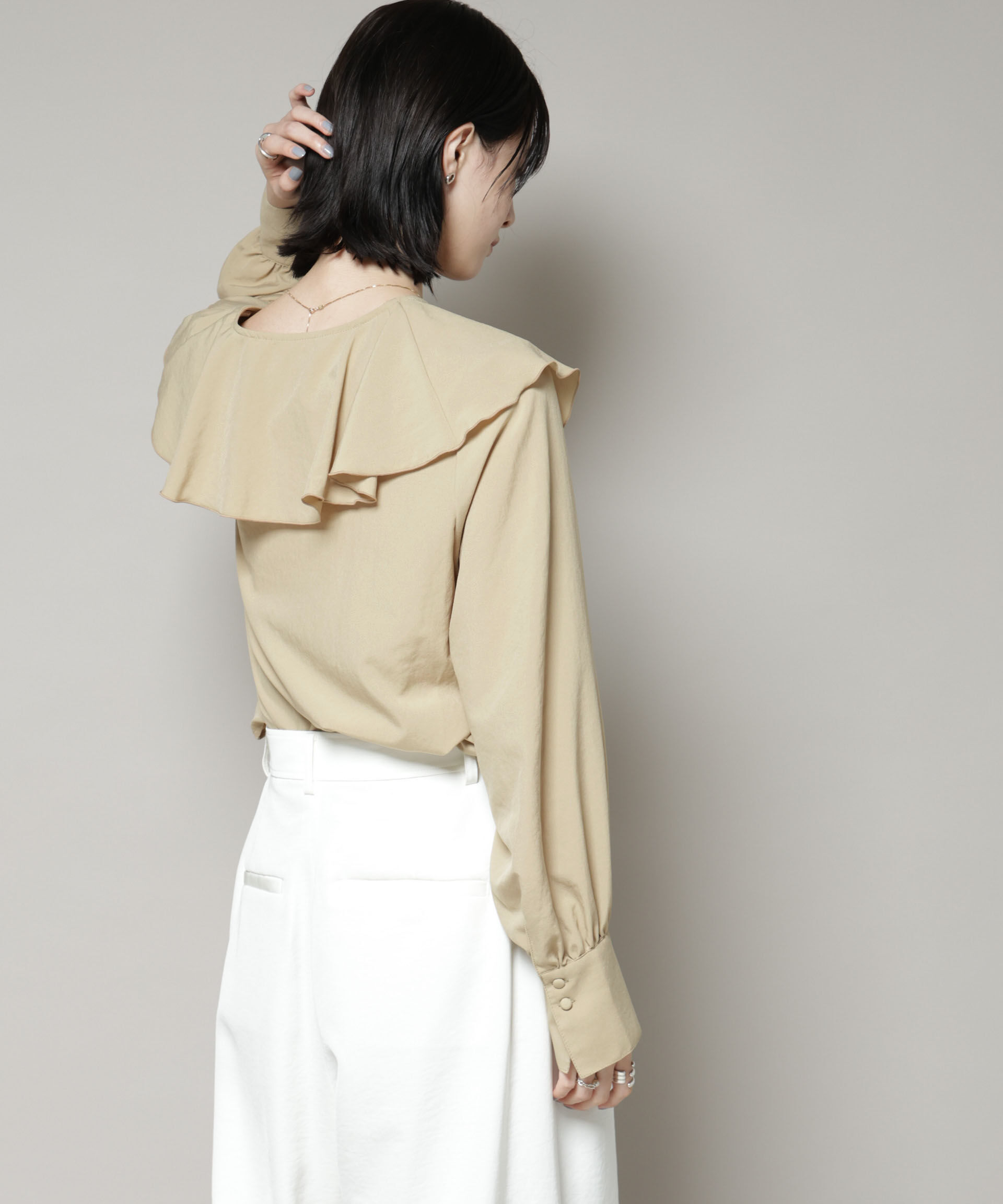 nano･universe「ビンテージポプリンラッフルカラーブラウス」|シャツ・ブラウス|