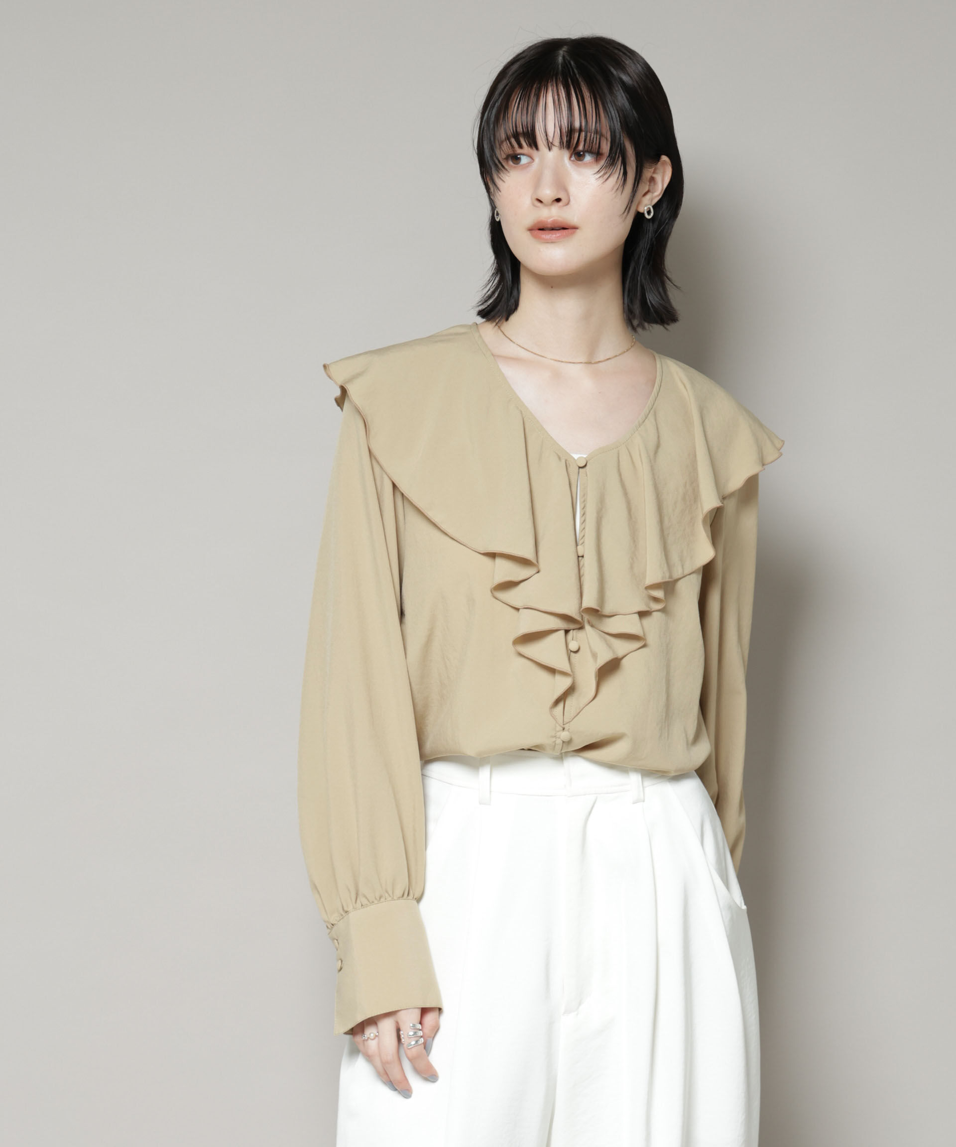 nano･universe「ビンテージポプリンラッフルカラーブラウス」|シャツ・ブラウス|