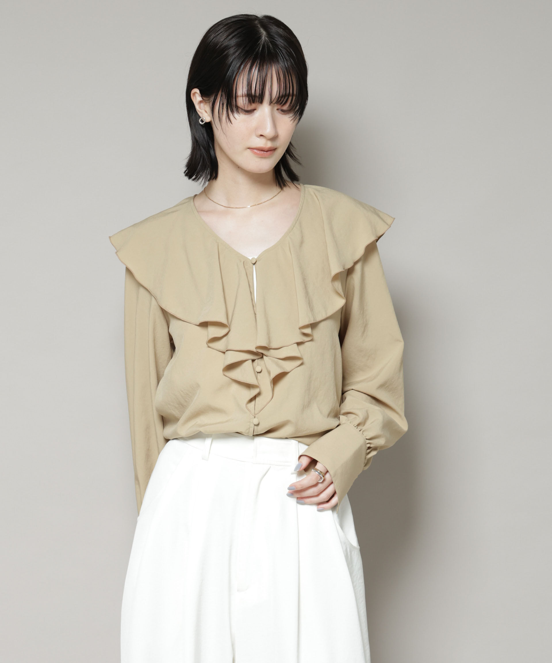 nano･universe「ビンテージポプリンラッフルカラーブラウス」|シャツ・ブラウス|