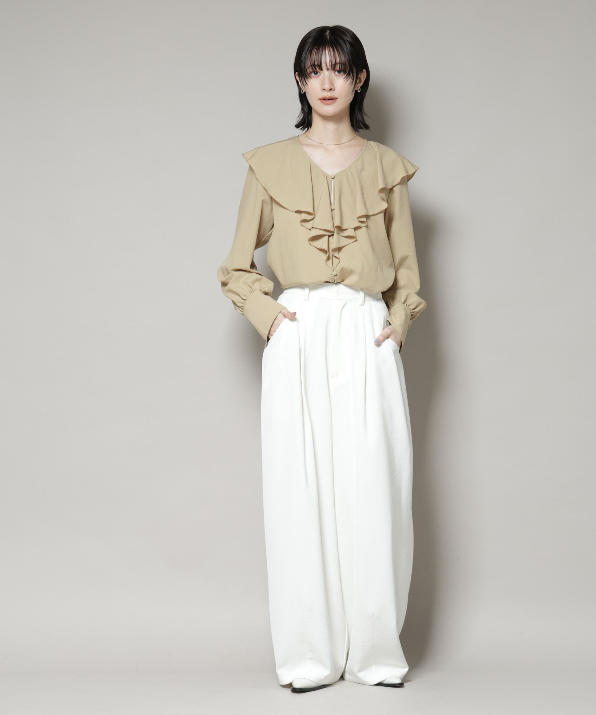 nano･universe「ビンテージポプリンラッフルカラーブラウス」|シャツ・ブラウス|