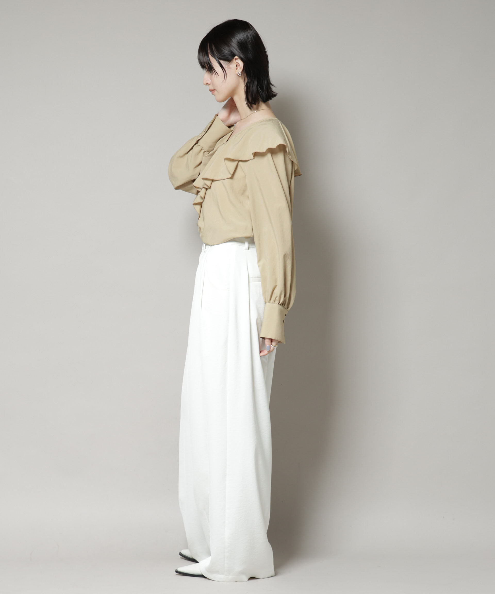 nano･universe「ビンテージポプリンラッフルカラーブラウス」|シャツ・ブラウス|