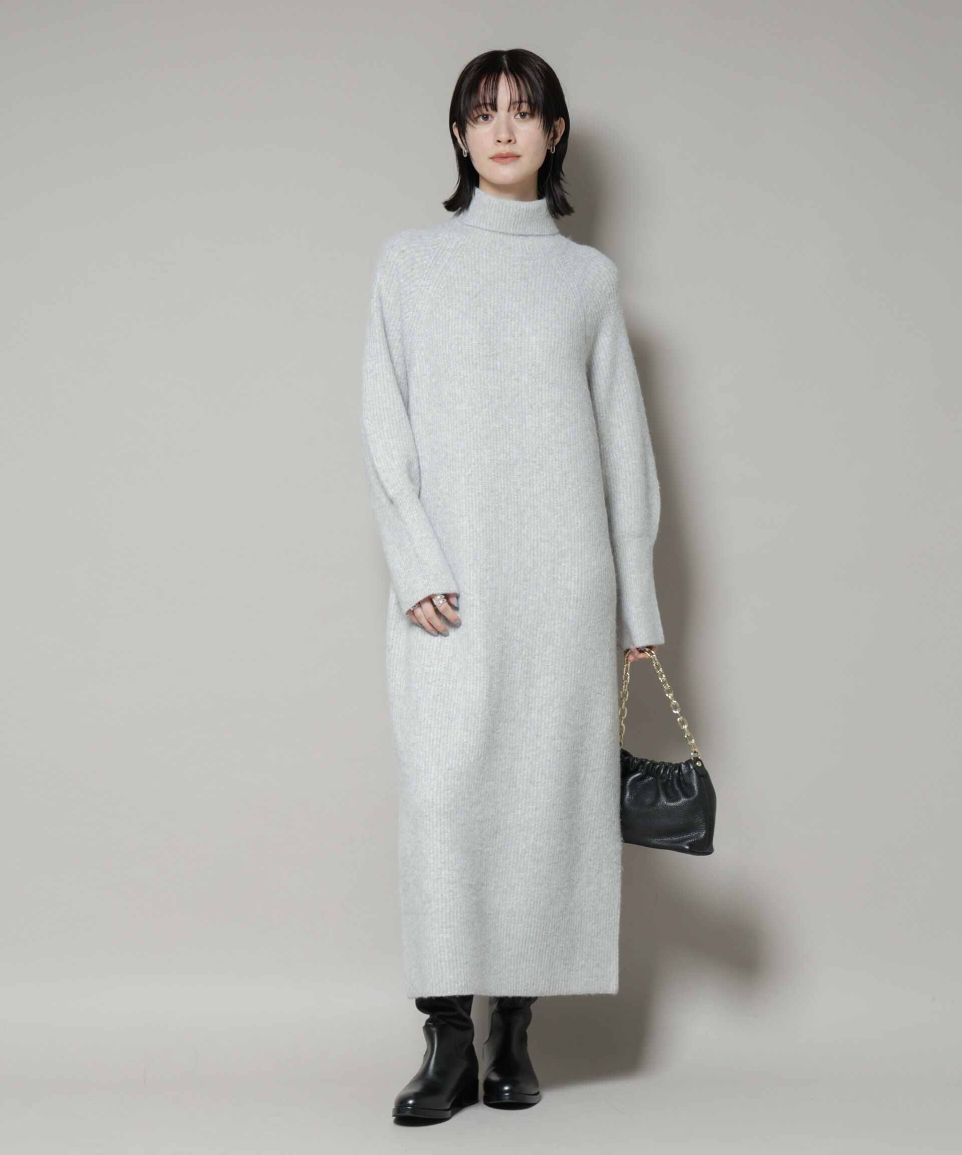nano･universe「エアリーヤーン畦編タートルニットマキシワンピース」|ワンピース|L.グレー1