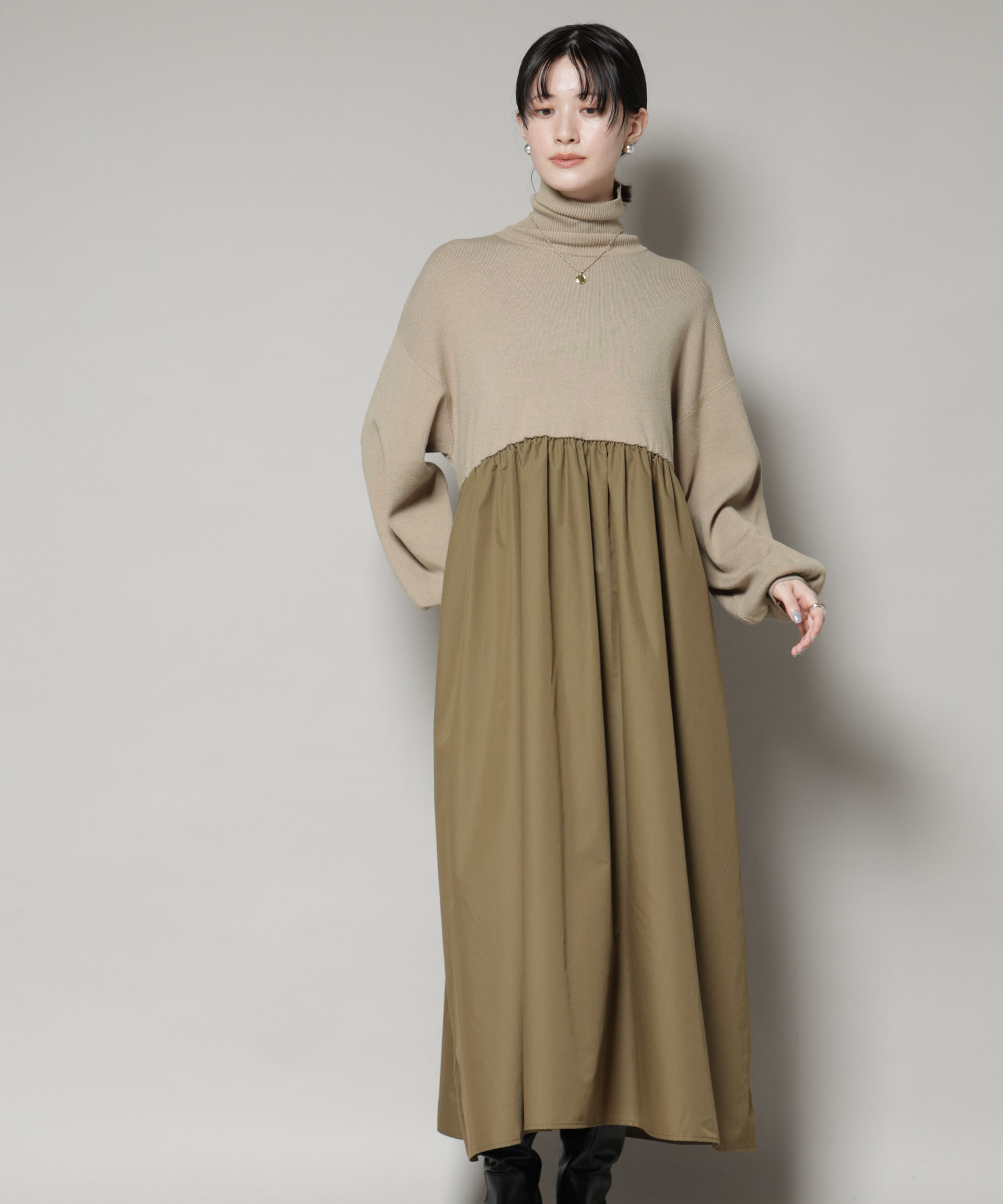 nano･universe「異素材コンビドッキングタートルワンピース」|ワンピース|