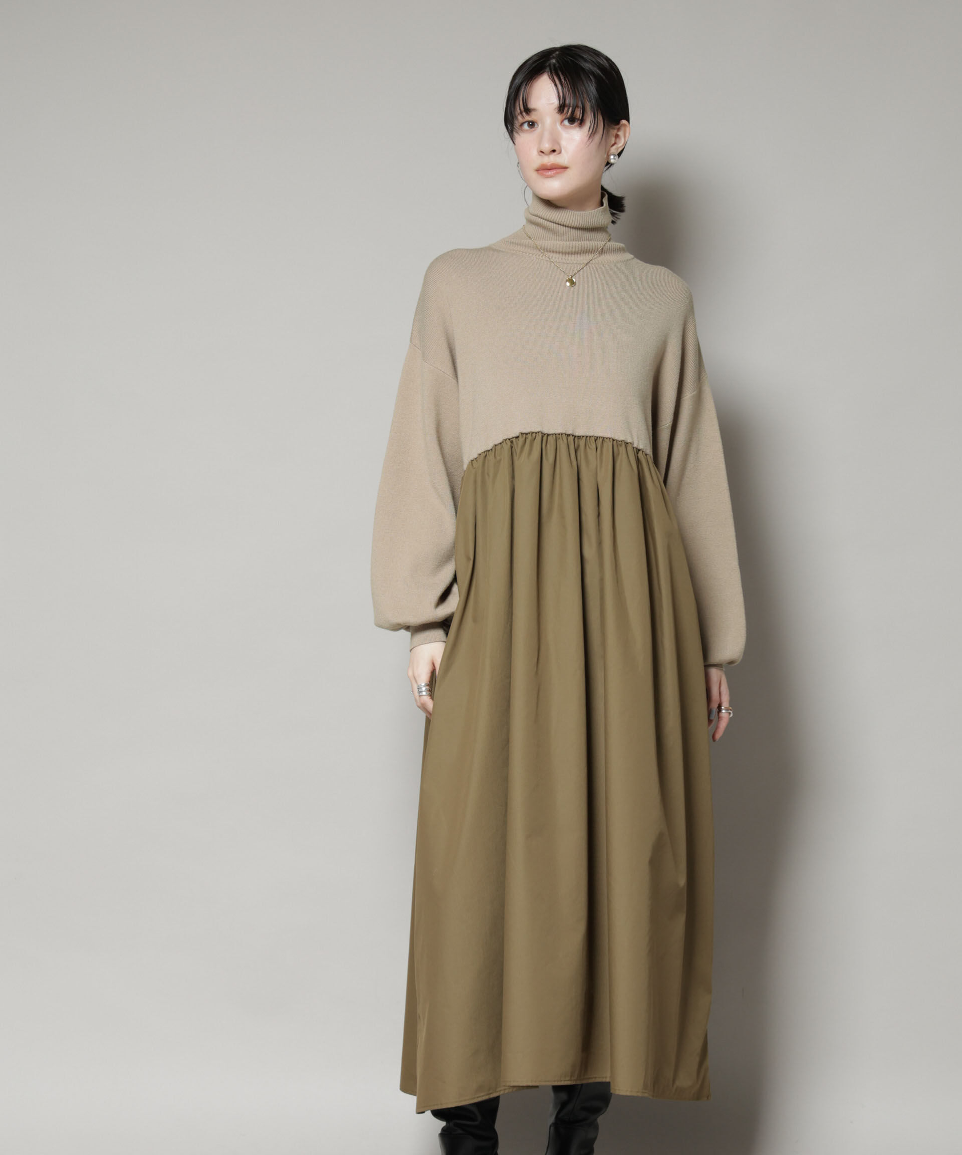 nano･universe「異素材コンビドッキングタートルワンピース」|ワンピース|