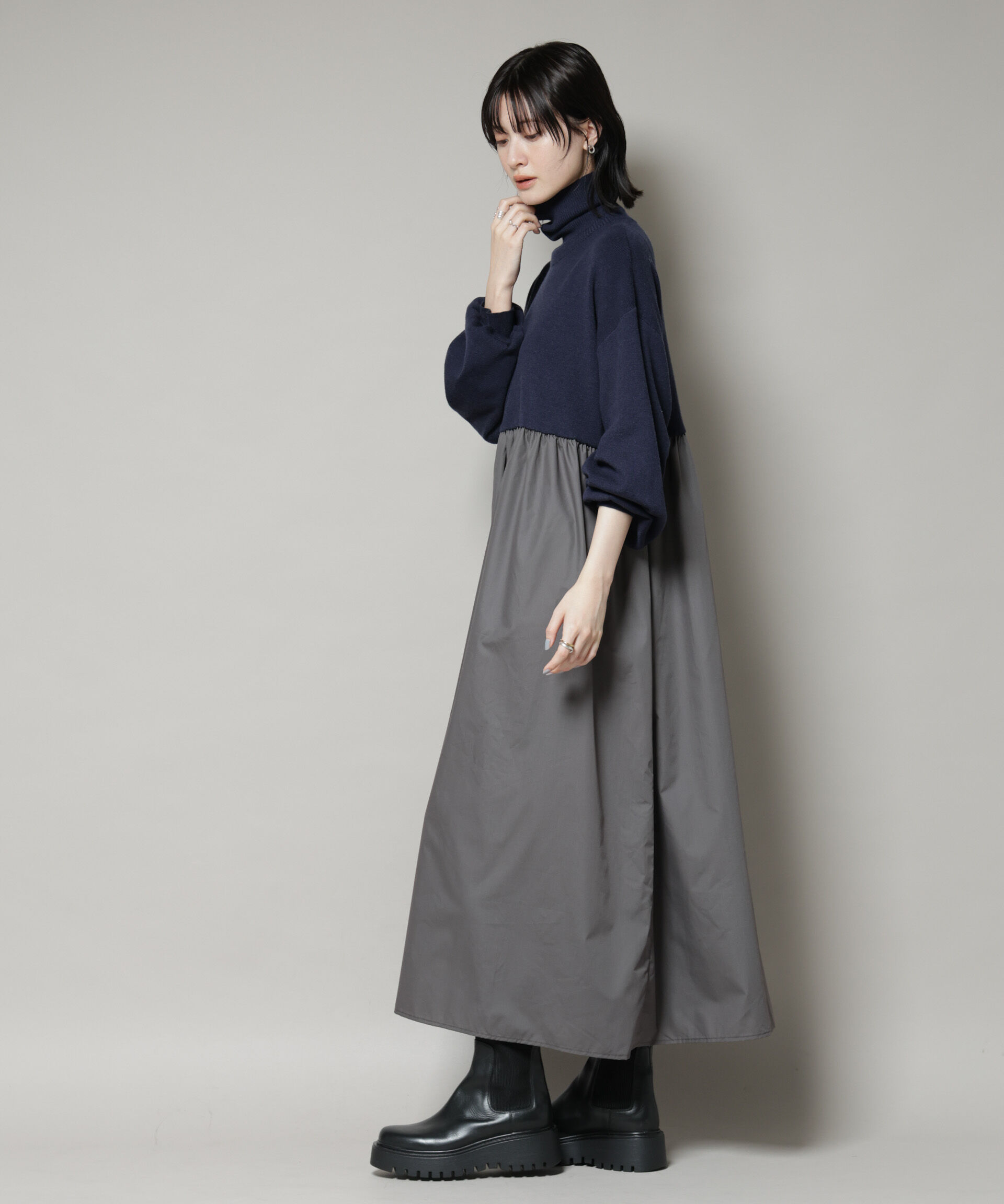 nano･universe「異素材コンビドッキングタートルワンピース」|ワンピース|