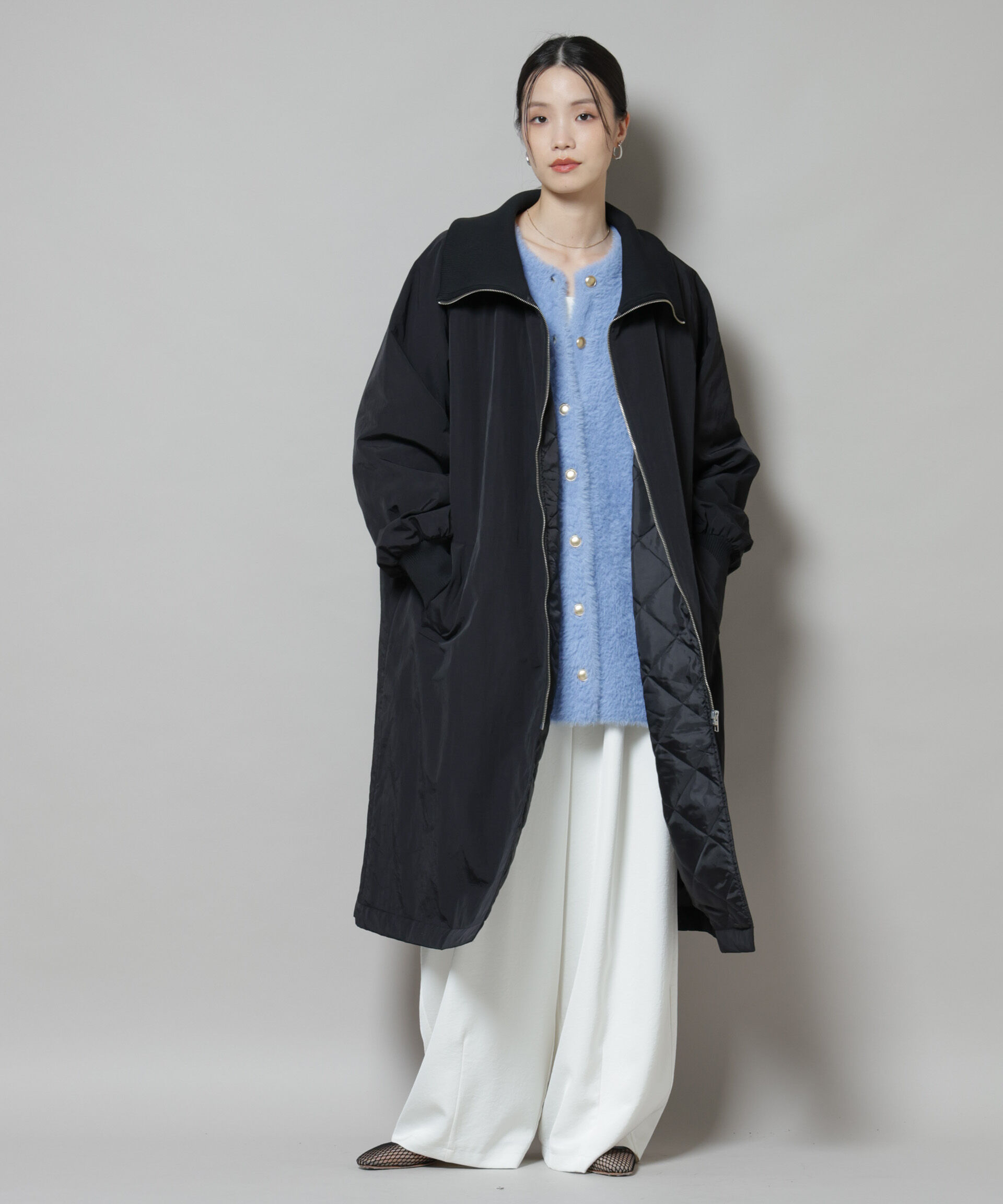 nano･universe「撥水加工・機能中綿 ジップアップリブロングコート」|その他|
