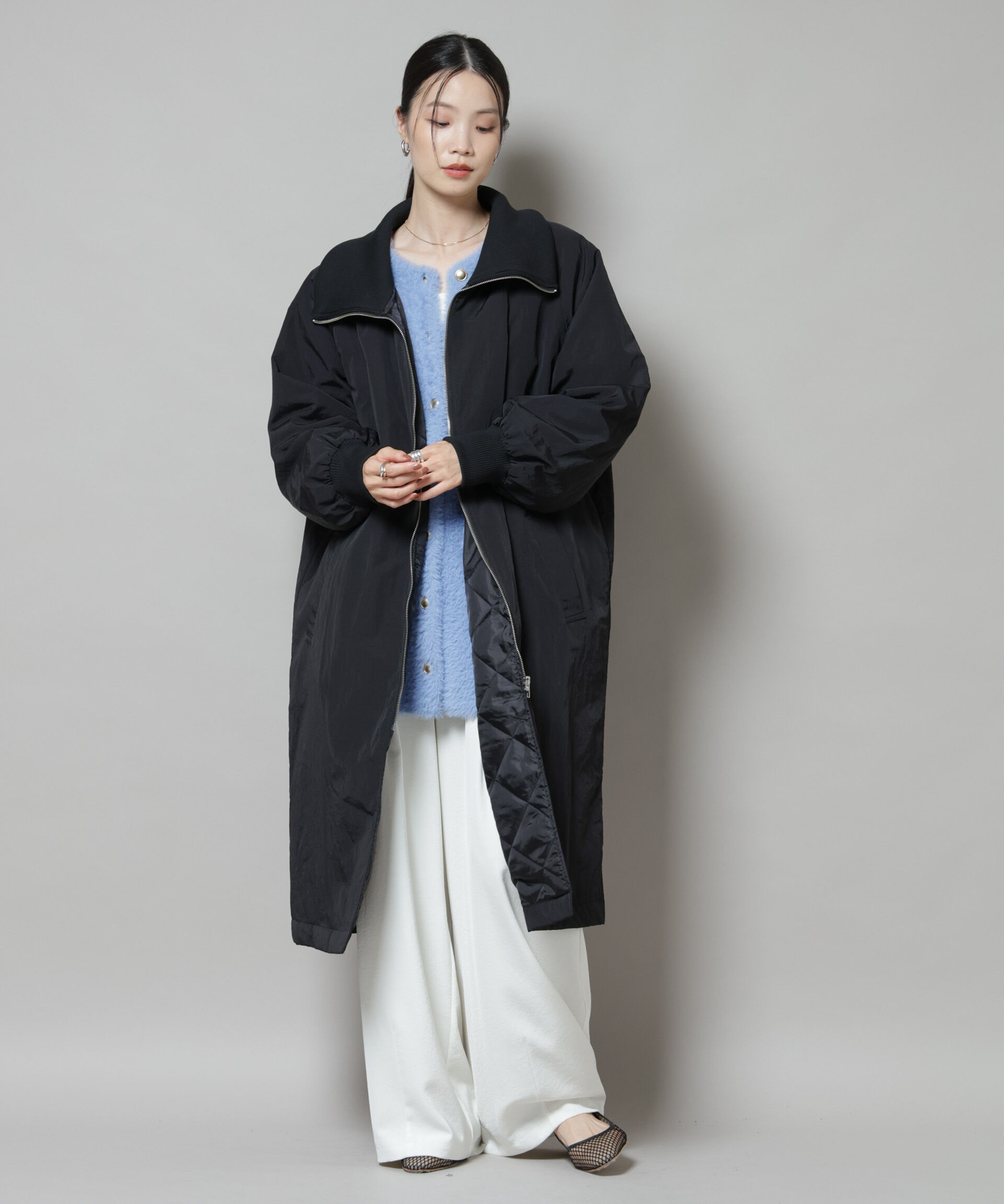 nano･universe「撥水加工・機能中綿 ジップアップリブロングコート」|その他|