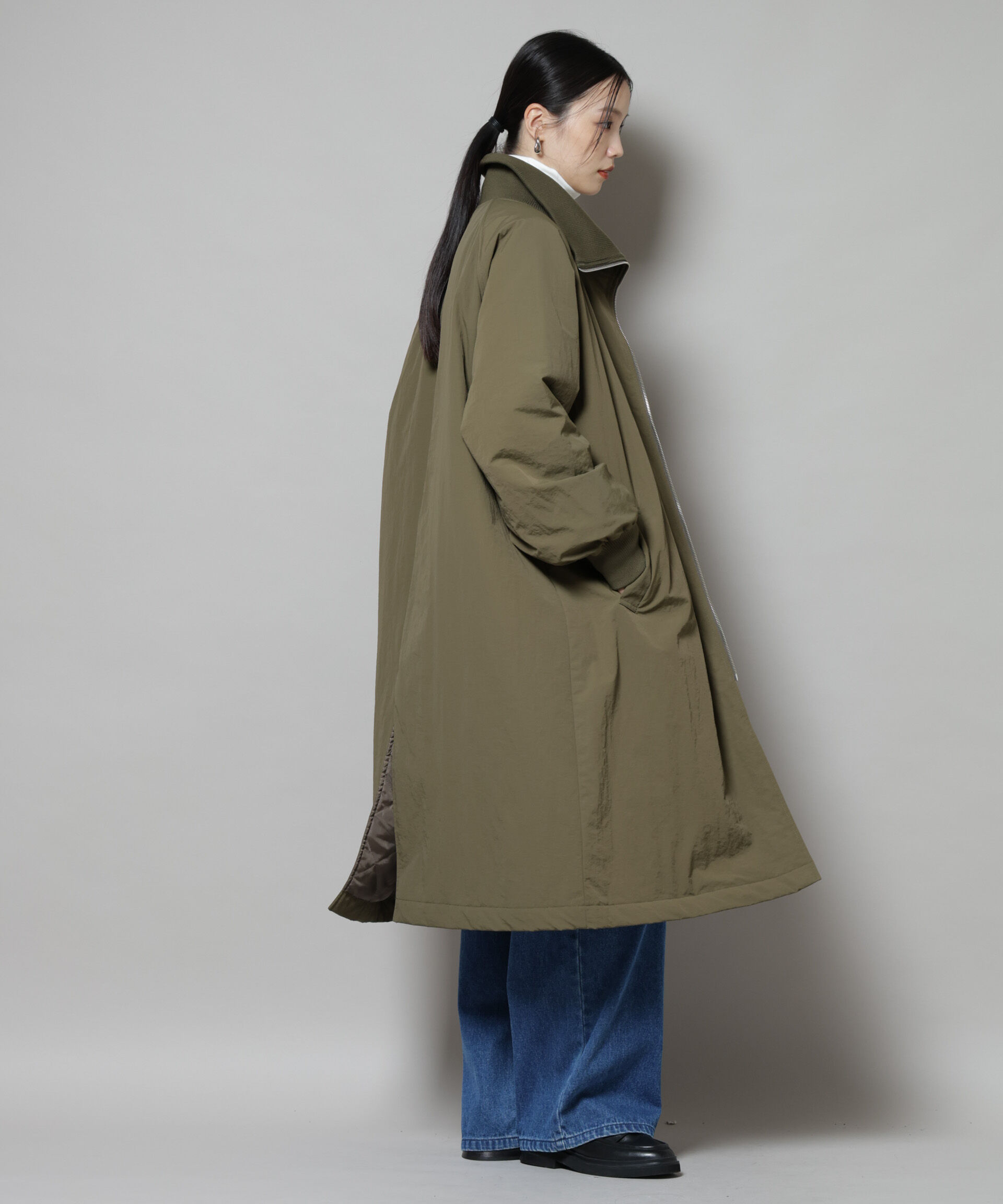 nano･universe「撥水加工・機能中綿 ジップアップリブロングコート」|その他|