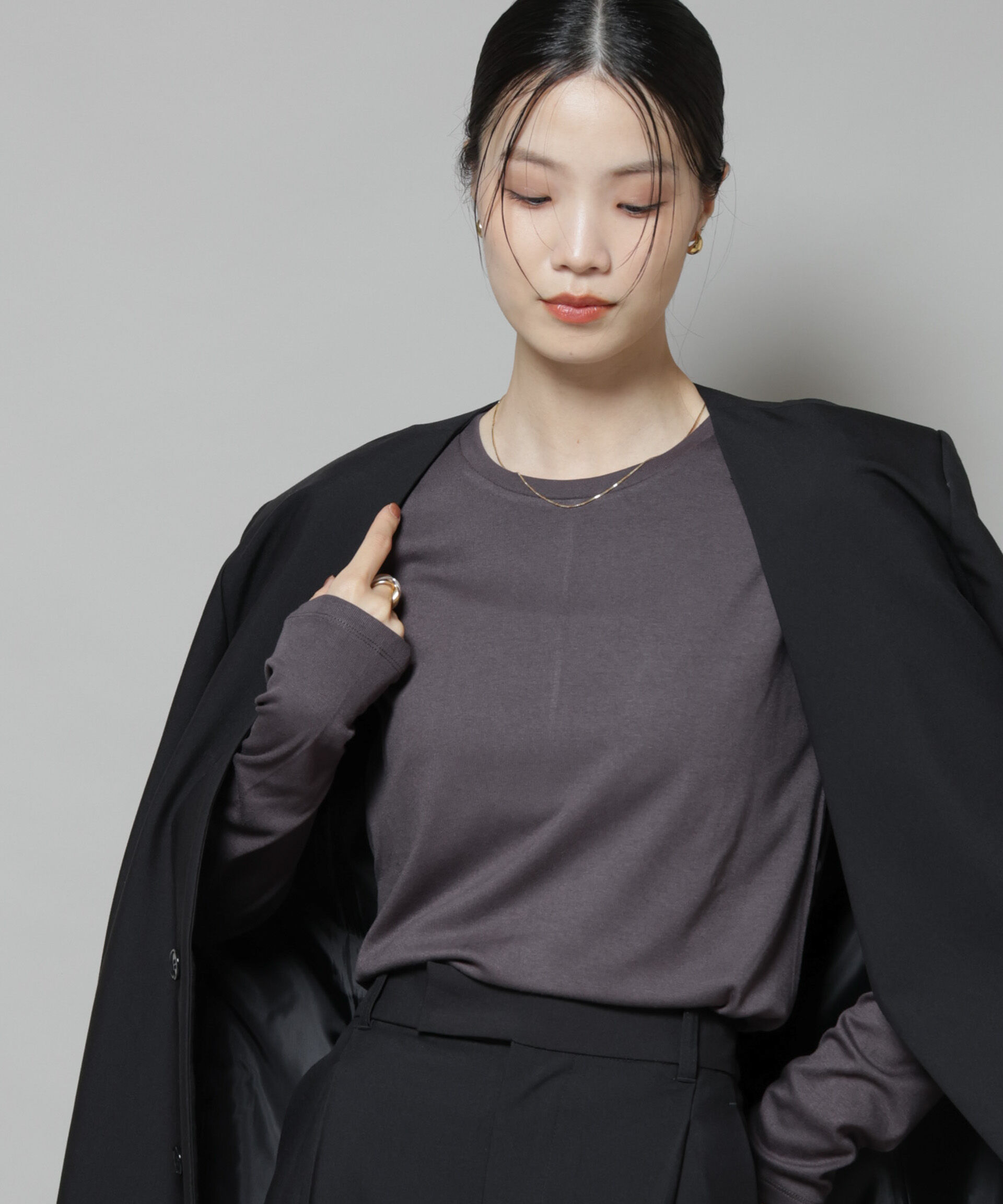 nano･universe「吸湿発熱クルーネックロングスリーブTシャツ」|Tシャツ・カットソー|グレー