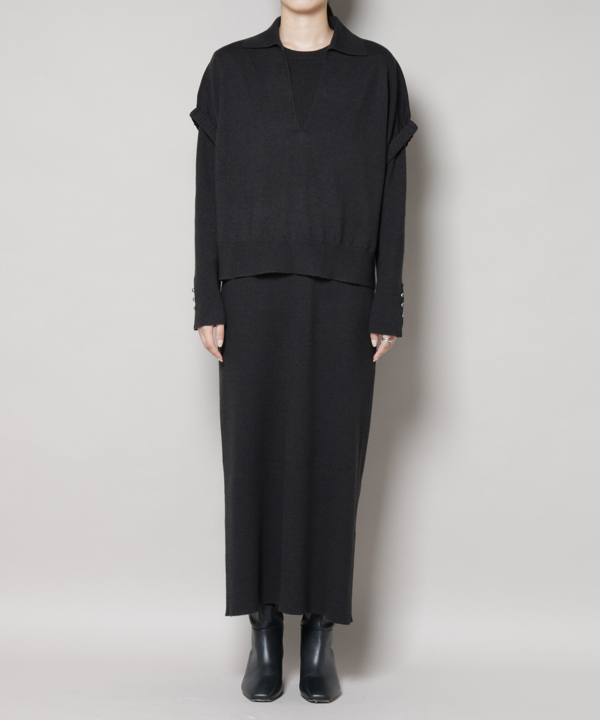 nano･universe「ドロストベスト＋リブニットワンピースセット」|ワンピース|