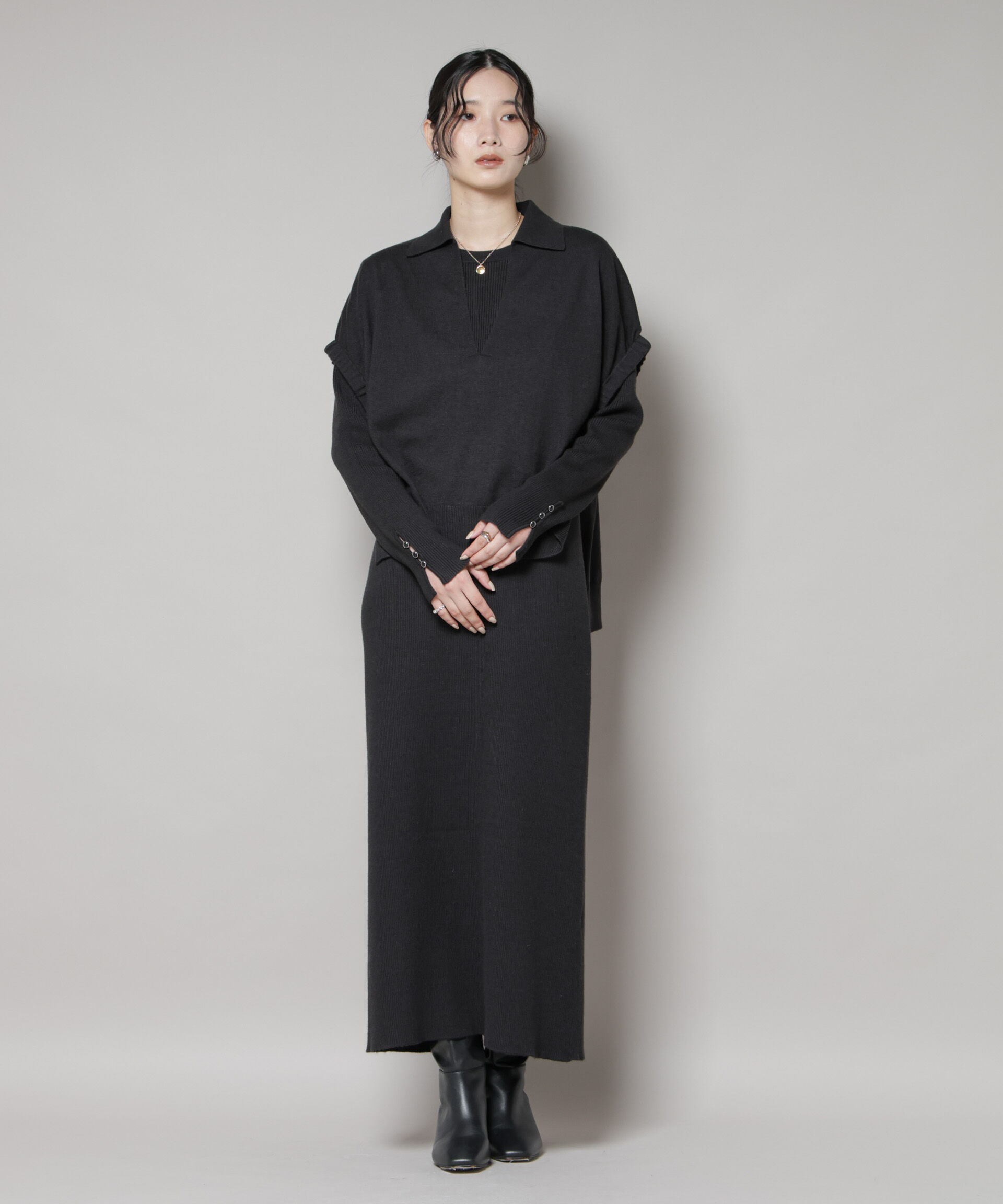 nano･universe「ドロストベスト＋リブニットワンピースセット」|ワンピース|