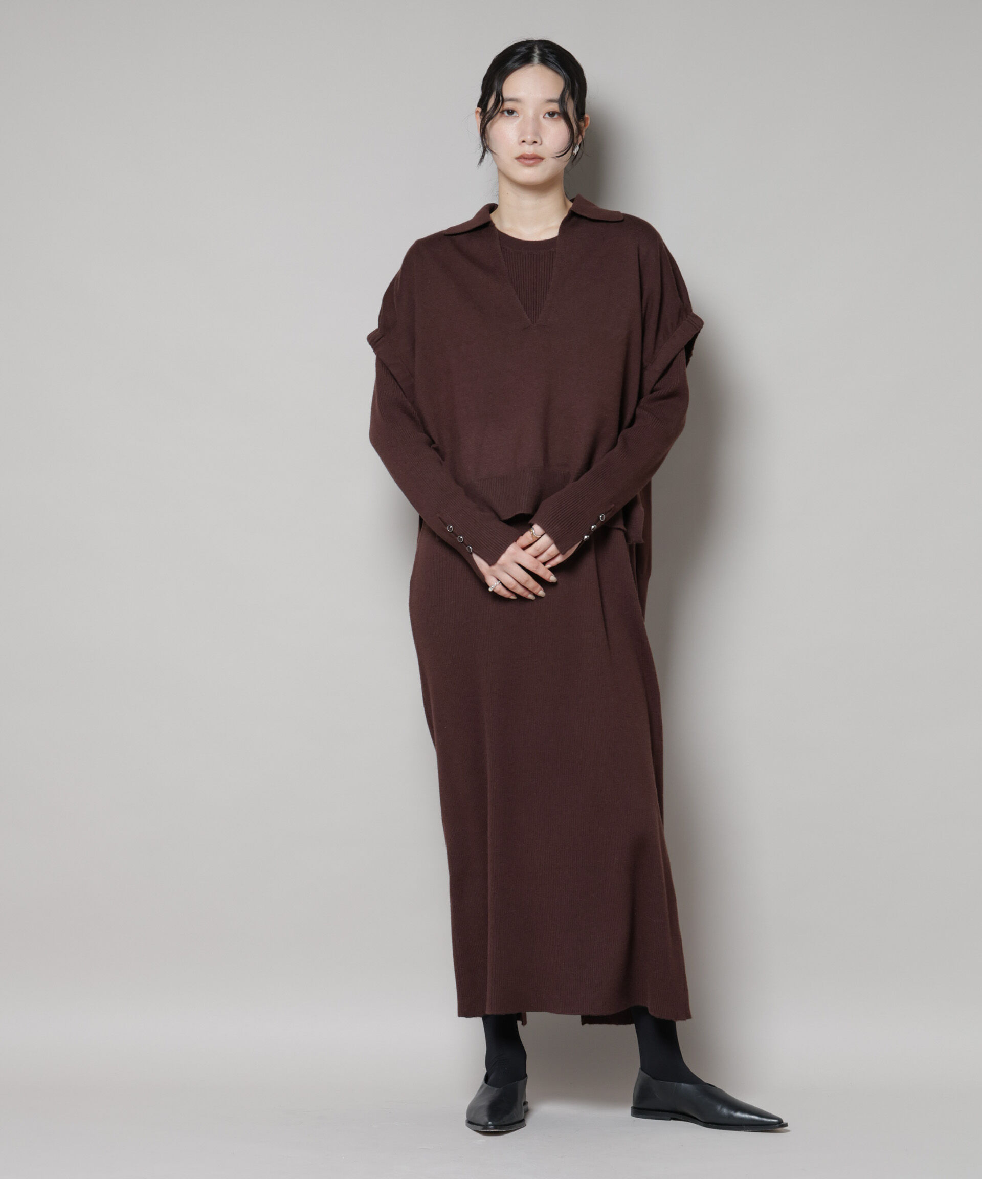 nano･universe「ドロストベスト＋リブニットワンピースセット」|ワンピース|