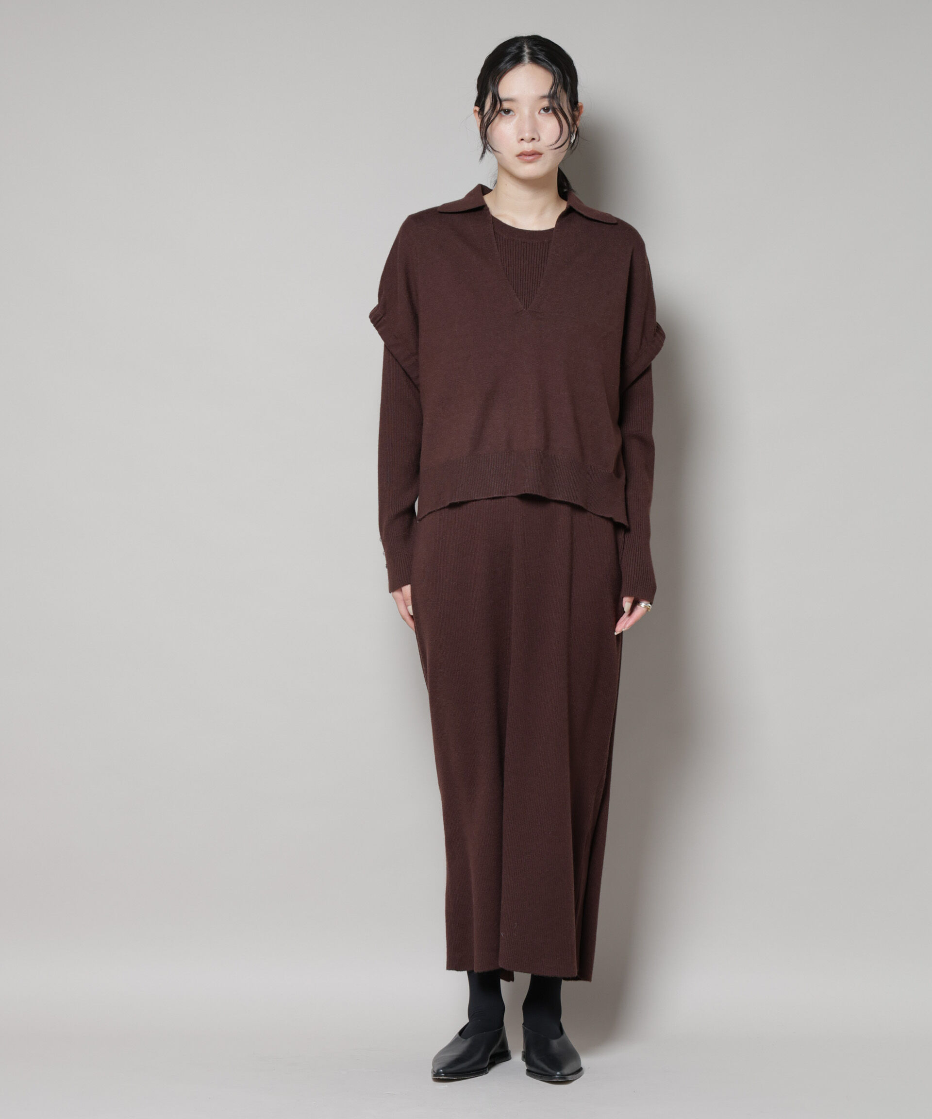 nano･universe「ドロストベスト＋リブニットワンピースセット」|ワンピース|