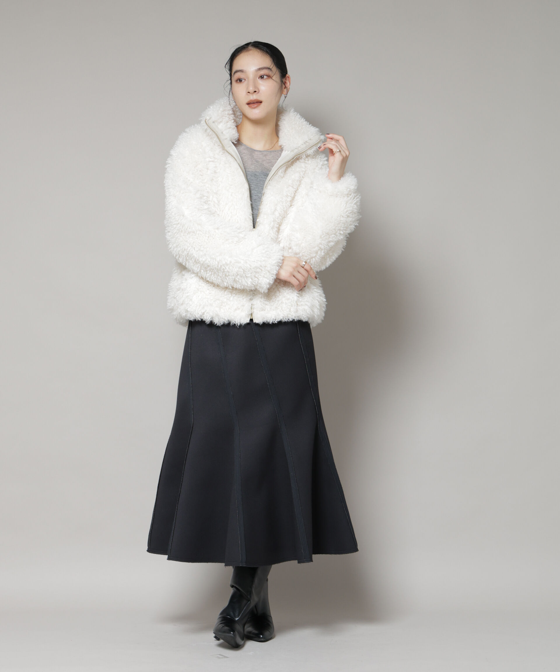 nano･universe「カーリーファースタンドブルゾン」|ブルゾン・スタジャン|