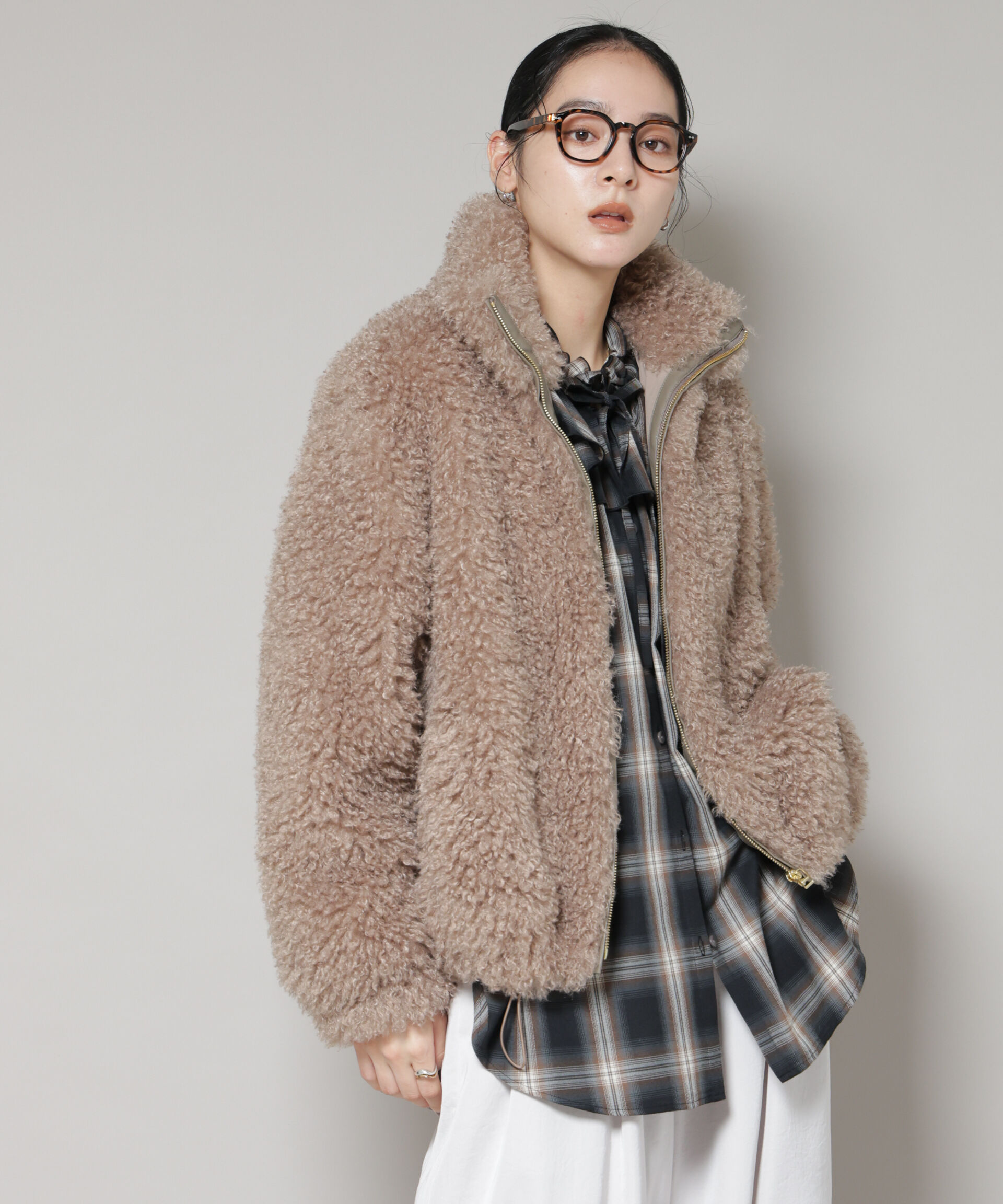 nano･universe「カーリーファースタンドブルゾン」|ブルゾン・スタジャン|モカ3