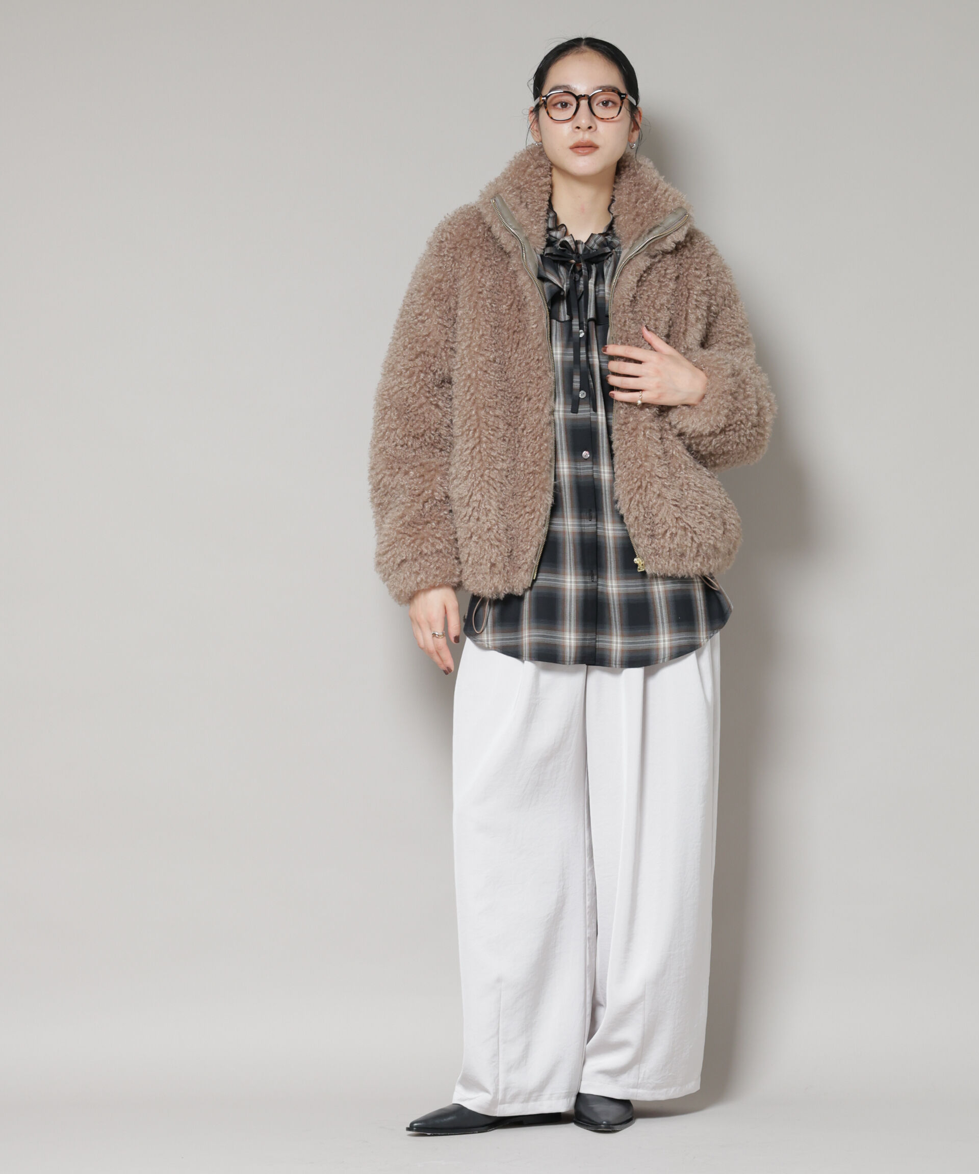 nano･universe「カーリーファースタンドブルゾン」|ブルゾン・スタジャン|