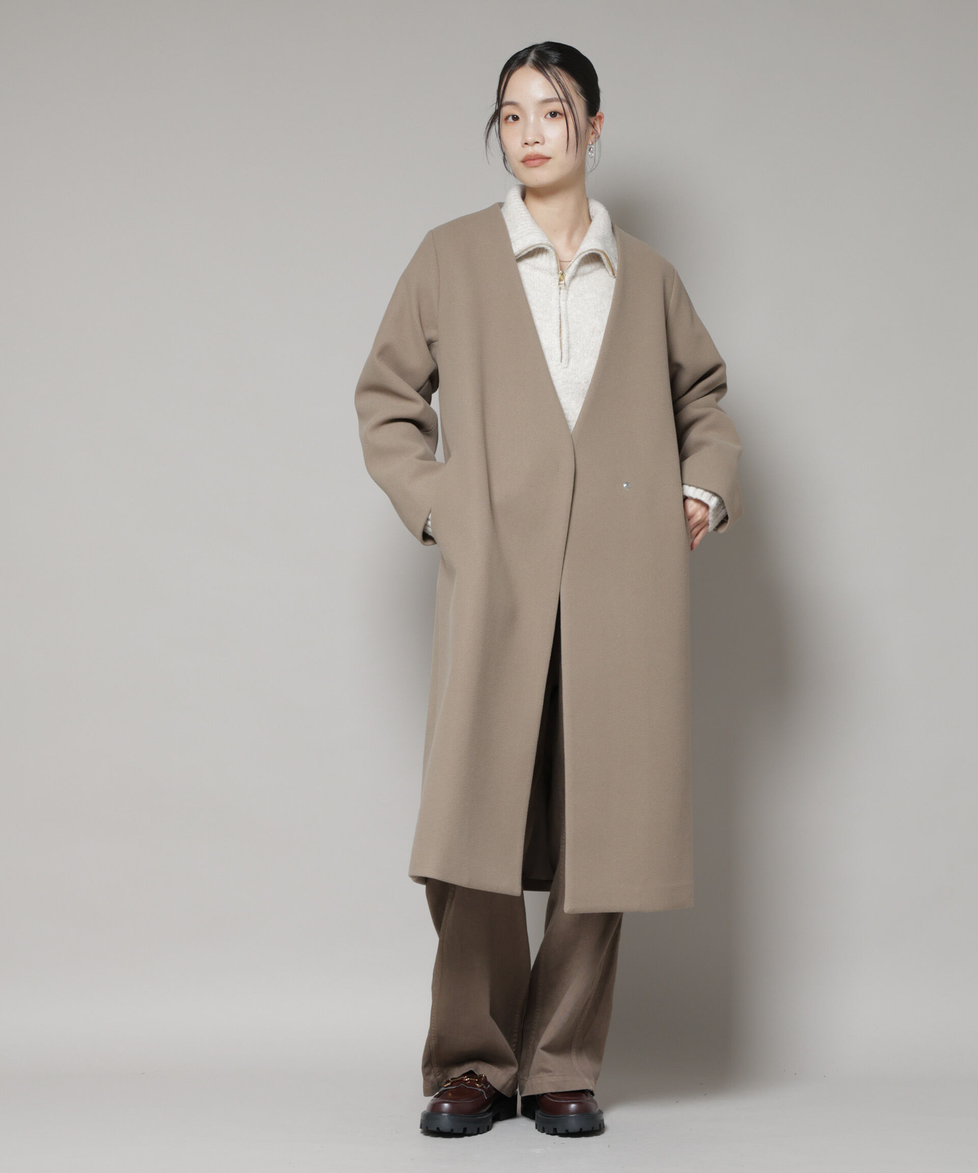 nano･universe「Vネックノーカラーコート」|その他|モカ3