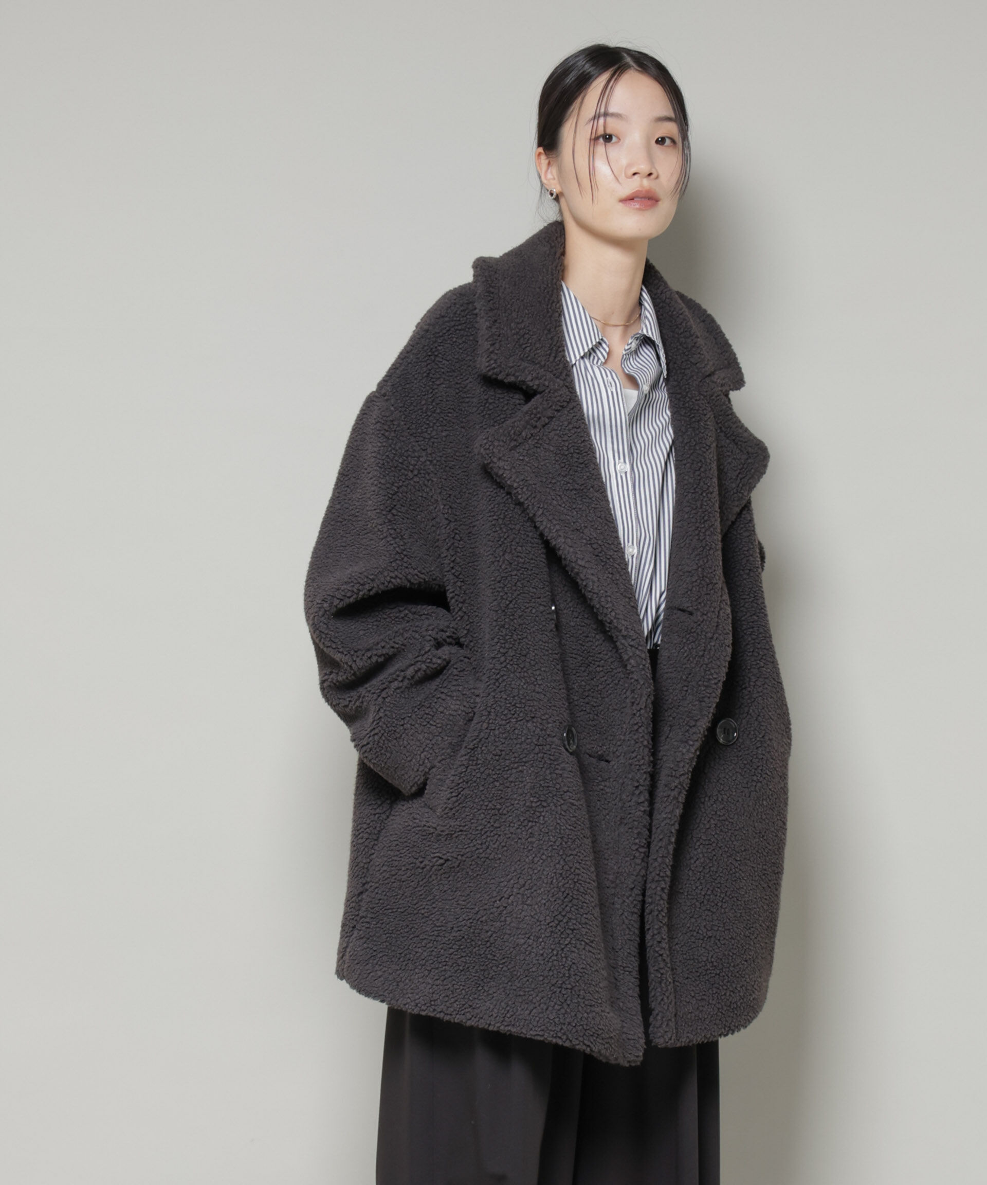 nano･universe「ボアワイドダブルボタンコート」|その他|チャコール3