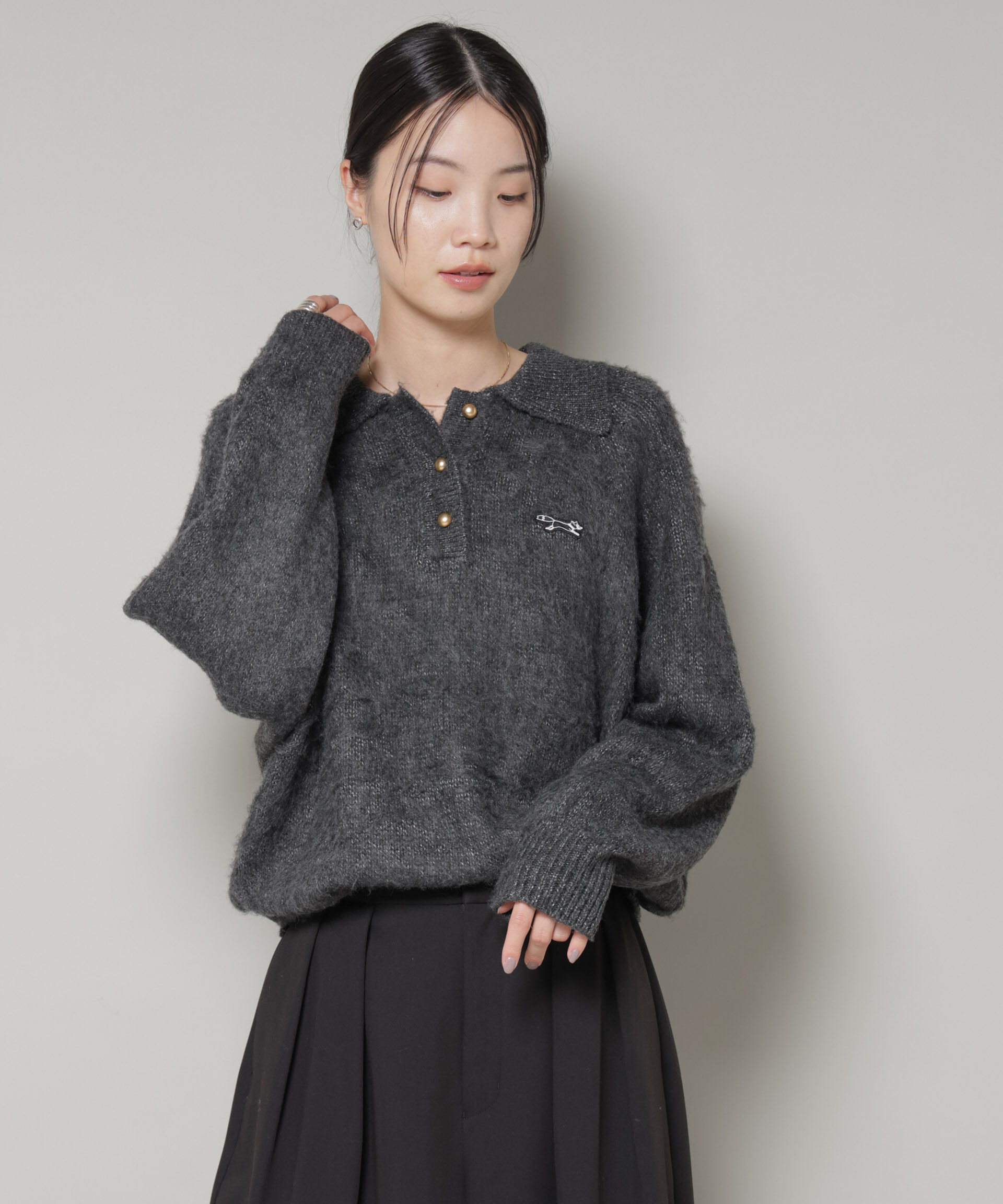 nano･universe「PENNEYS別注TheFOXシャギーポロニット」|ニット・セーター|チャコール3