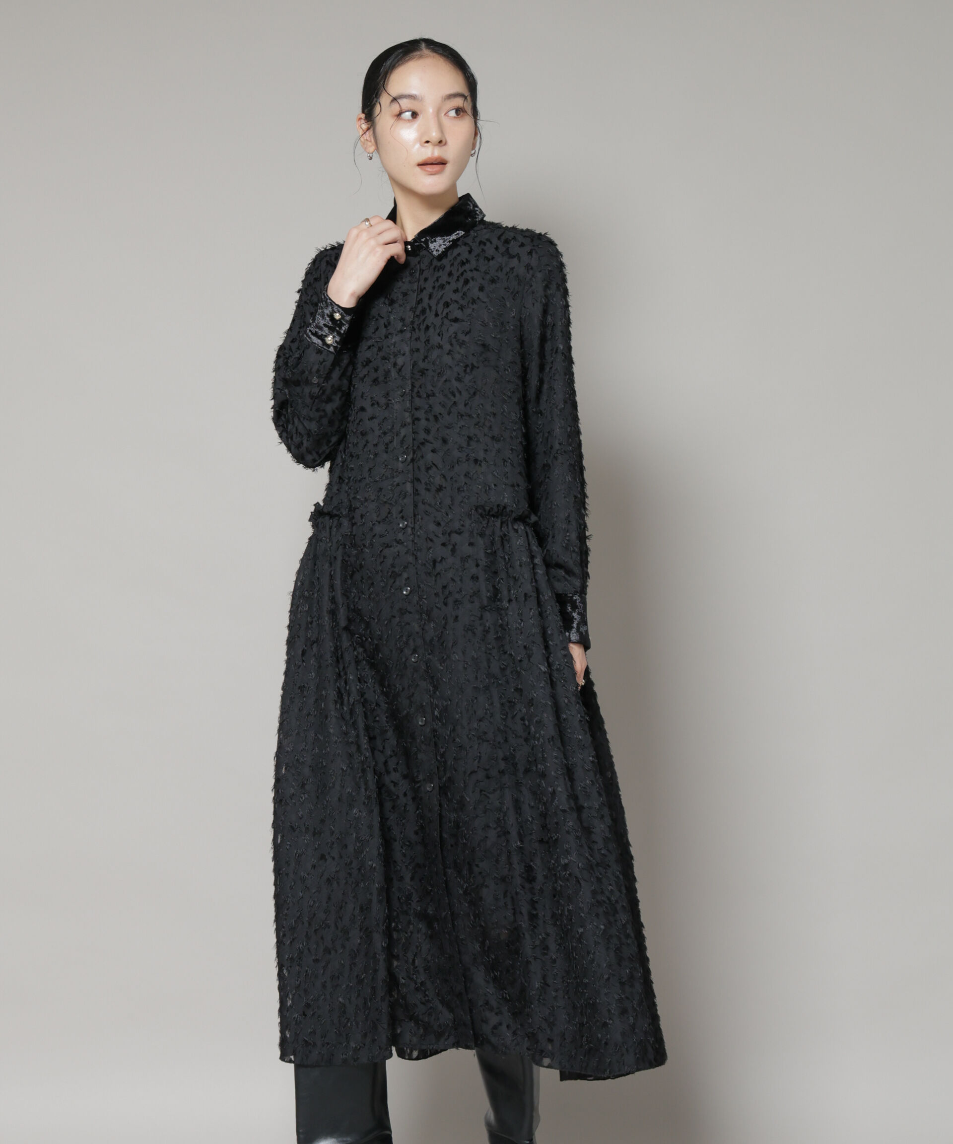 nano･universe「フリンジジャガードナローシャツワンピース」|ワンピース|