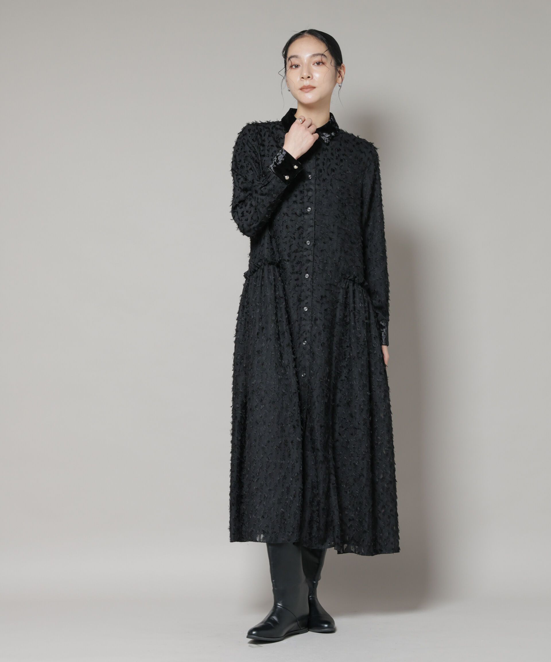 nano･universe「フリンジジャガードナローシャツワンピース」|ワンピース|