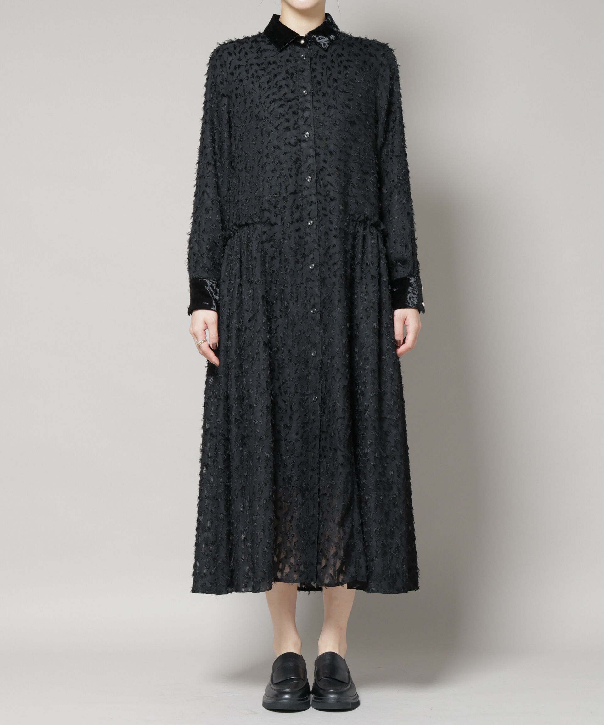 nano･universe「フリンジジャガードナローシャツワンピース」|ワンピース|