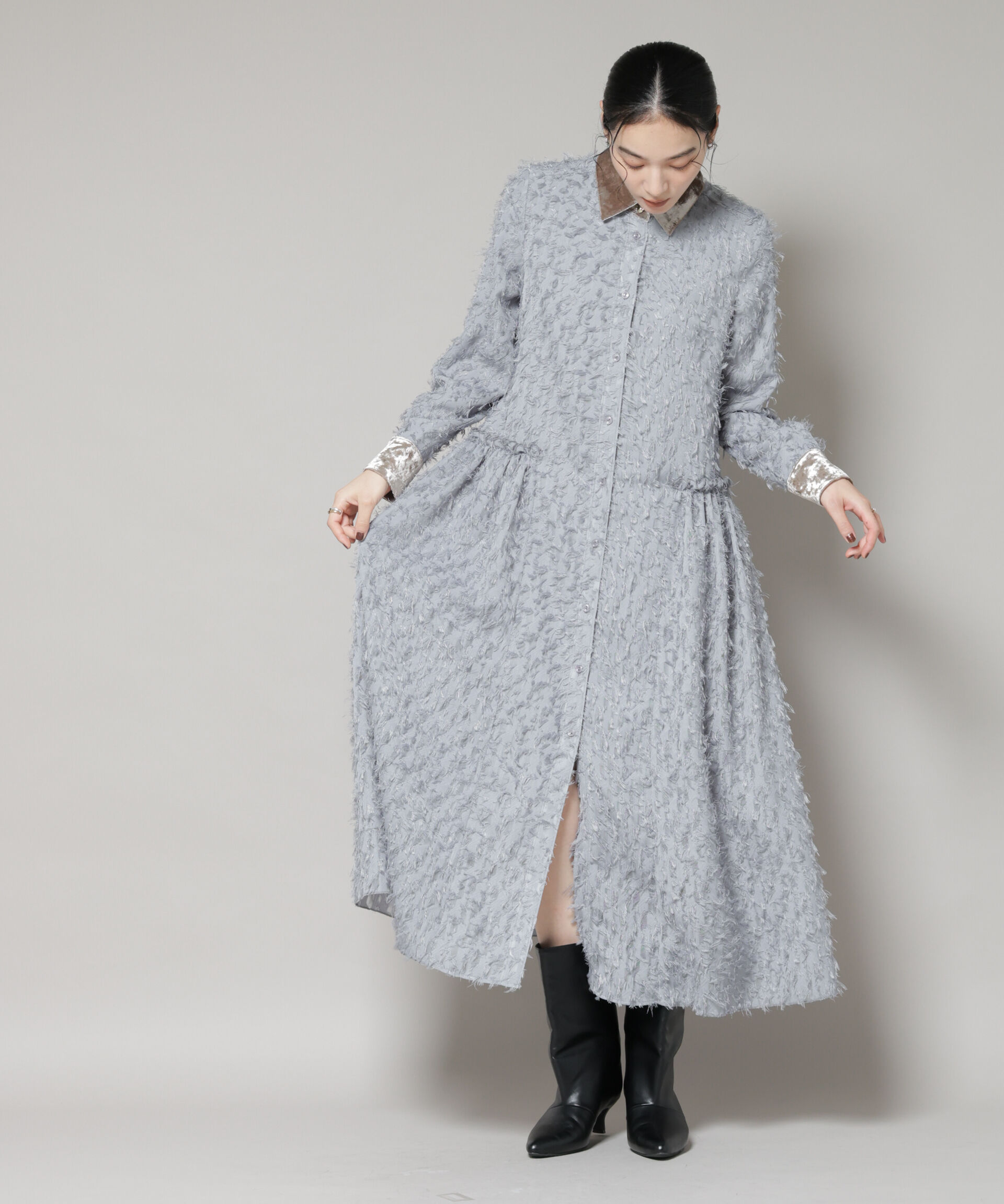 nano･universe「フリンジジャガードナローシャツワンピース」|ワンピース|