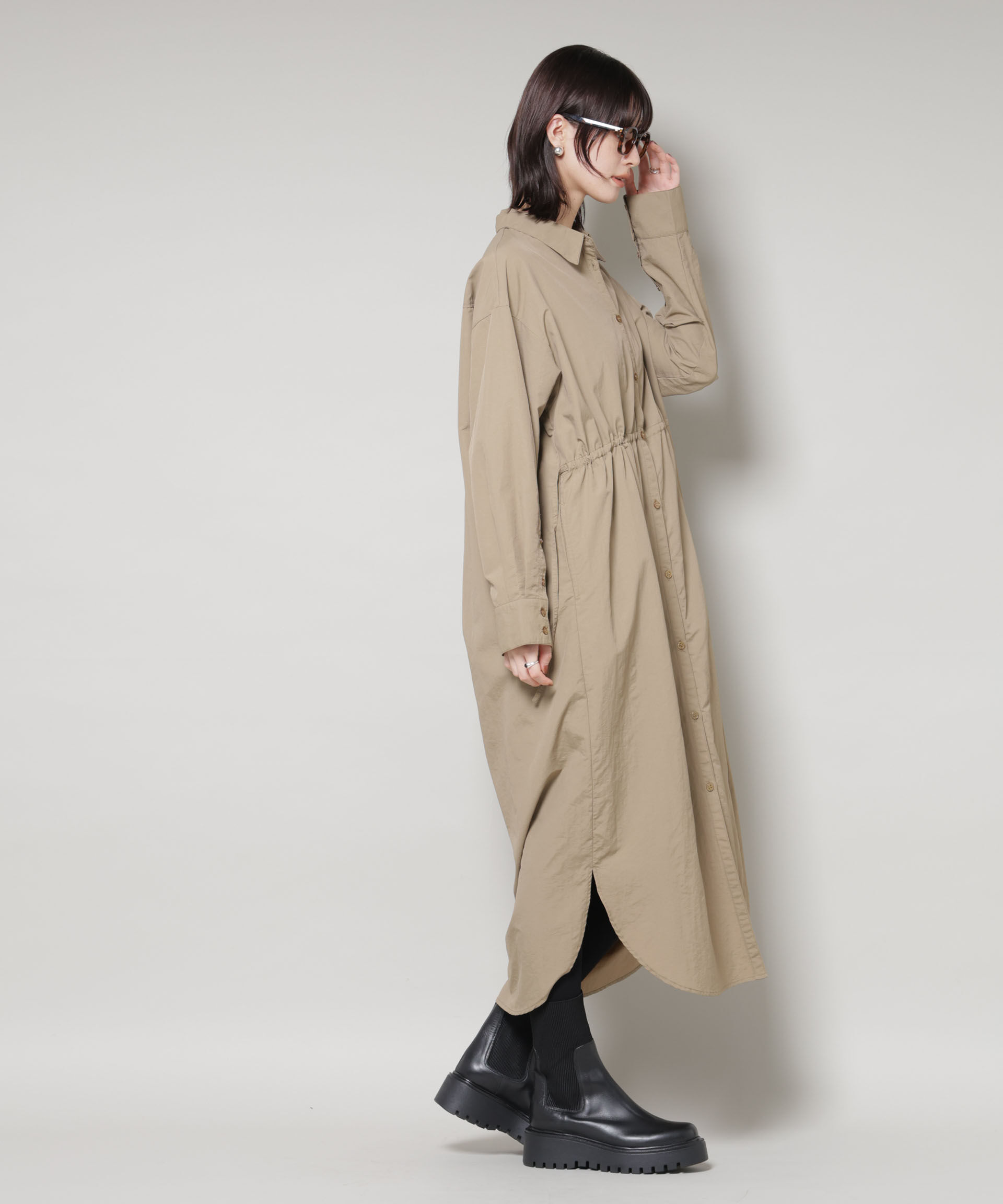 nano･universe「ナイロンタッサードロストシャツワンピース」|ワンピース|