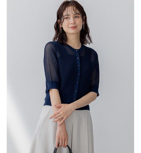 組曲「【前後着用可】メッシュ5分袖ニット カーディガン」|カーディガン|