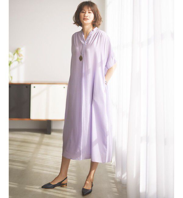 自由区「【接触冷感・UVケア・抗菌防臭・洗える】リヨセルポプリンシャツ ワンピース」|ワンピース|