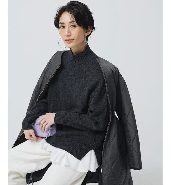 23区「【洗える】カシミヤブレンド ハイネック ニット」|ニット・セーター|チャコール系