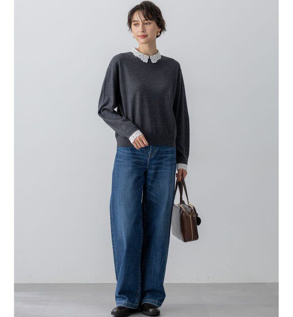 23区「【洗える】エンブロイダリー フラワーレースコンビ ニット」|ニット・セーター|