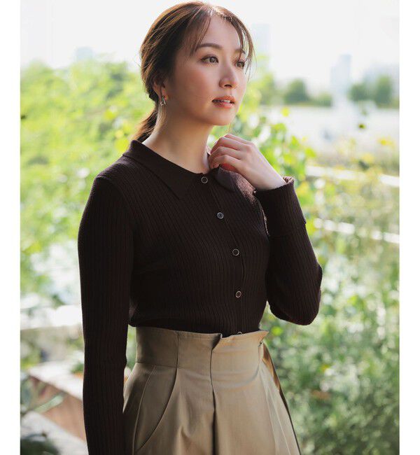 ANY SIS「CICA加工 襟デザイン ニット」|ニット・セーター|ブラウン