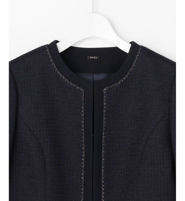 ANY SIS「リップルボーダーストレッチ ジャケット」|ノーカラージャケット|