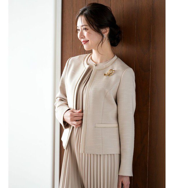 ANY SIS「リップルボーダーストレッチ ジャケット」|ノーカラージャケット|