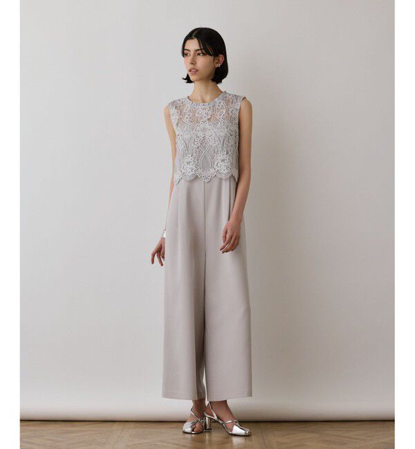 GRACE CONTINENTAL「レースコンビサロペット」|オールインワン|グレー