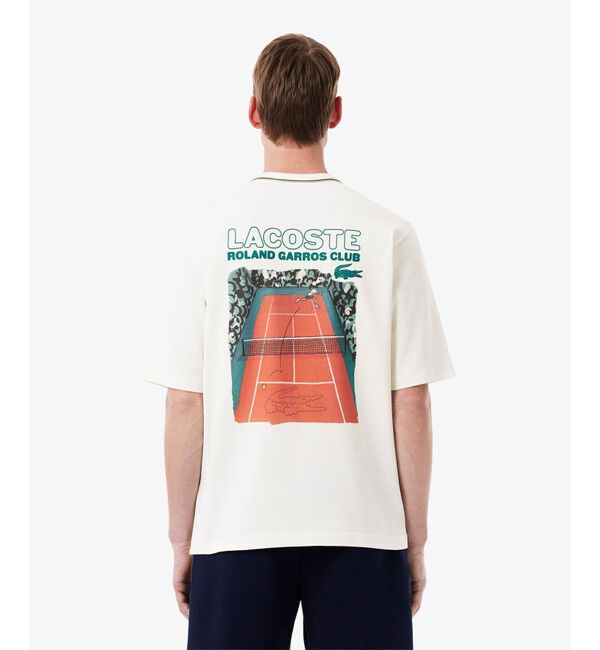 LACOSTE「ローラン・ギャロスコラボ 配色ライン バックプリントTシャツ」|Tシャツ・カットソー|ホワイト