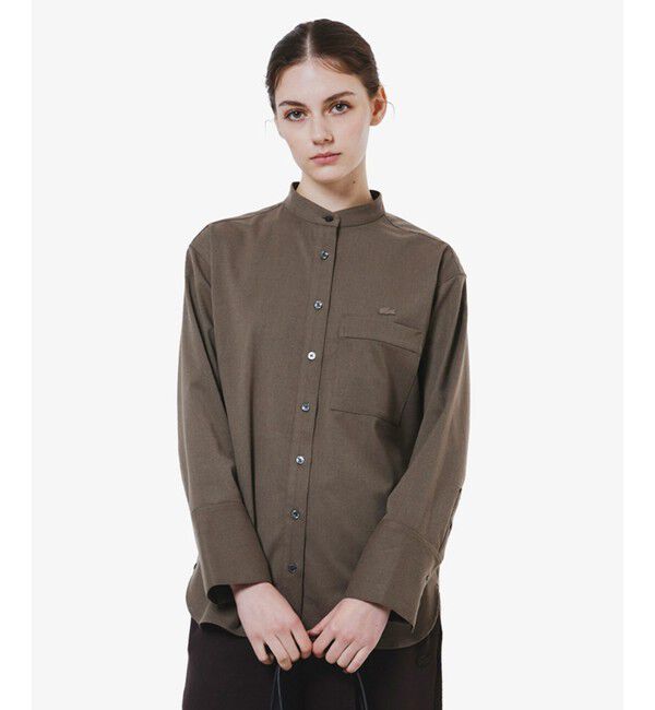 LACOSTE「ロングカフススタンドカラーシャツ」|シャツ・ブラウス|ダークブラウン