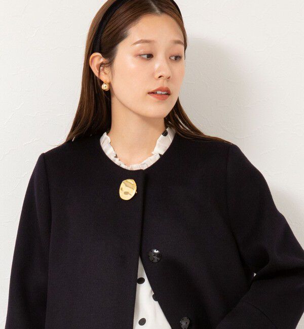 NOLLEY'S「ブローチ付きAラインノーカラーコート」|ノーカラーコート|