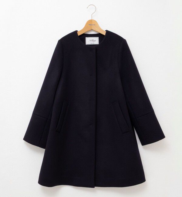NOLLEY'S「ブローチ付きAラインノーカラーコート」|ノーカラーコート|