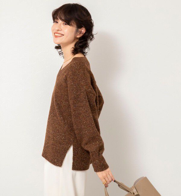 NOLLEY'S sophi「《手洗い可能》モヘヤスパンコールVネックプルオーバー」|ニット・セーター|